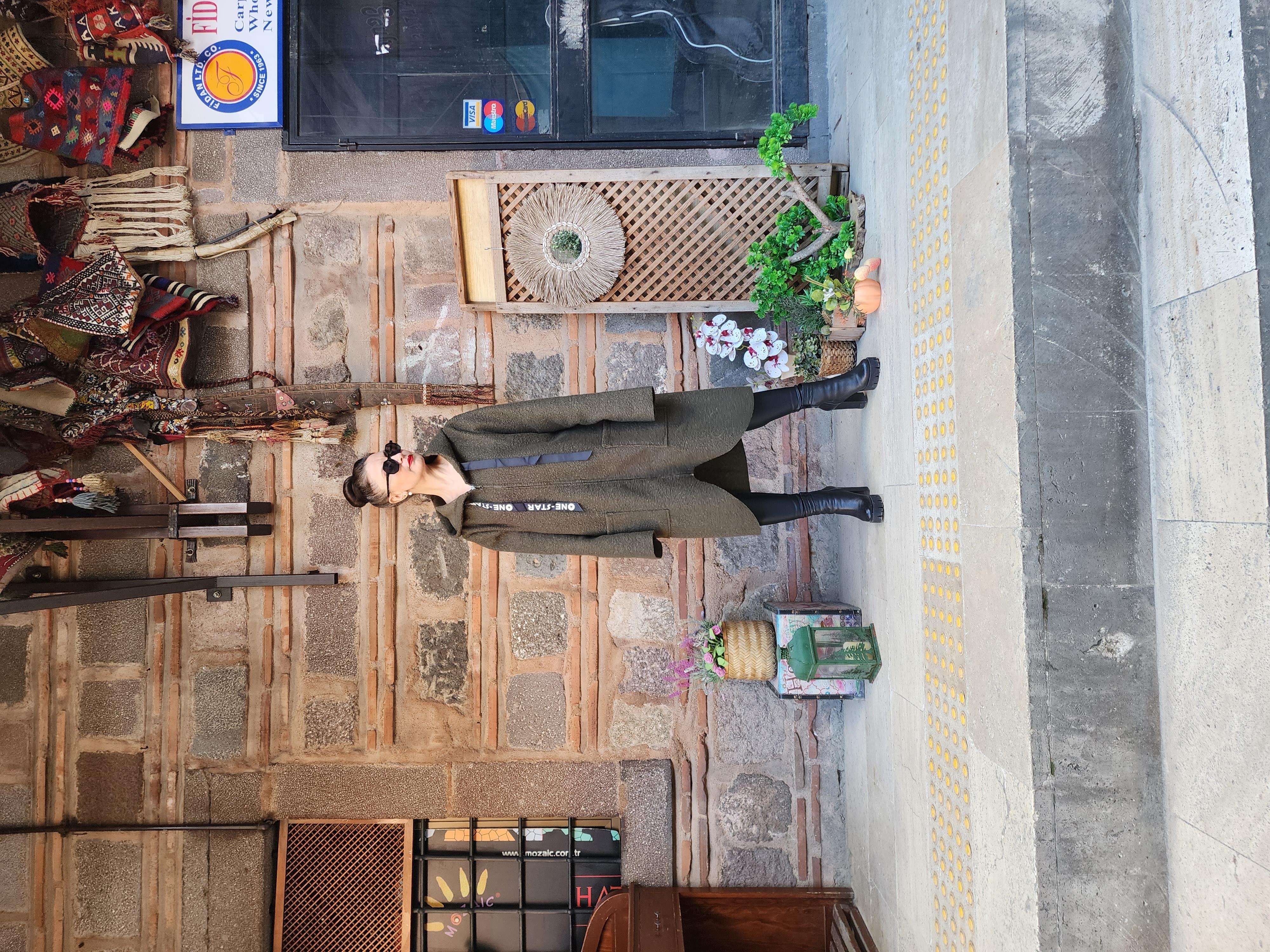 İtalyan Yün Buklet Kapişonlu Cepli Kaban Haki