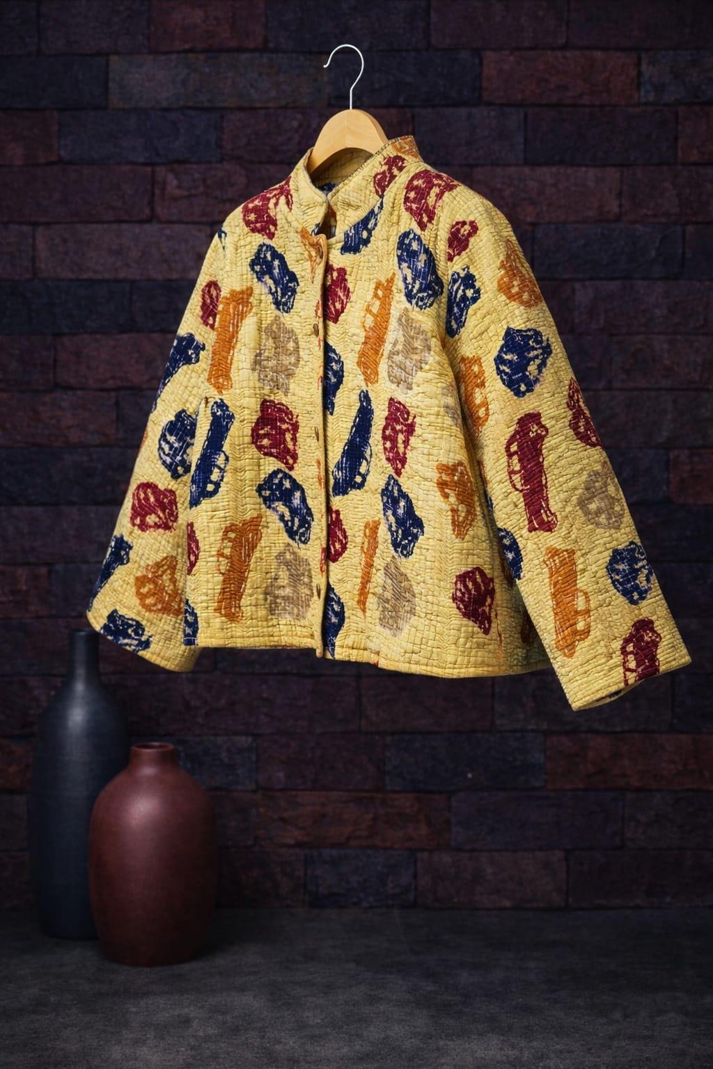 Kapitone ceketle çift yönlü renkli pamuklu