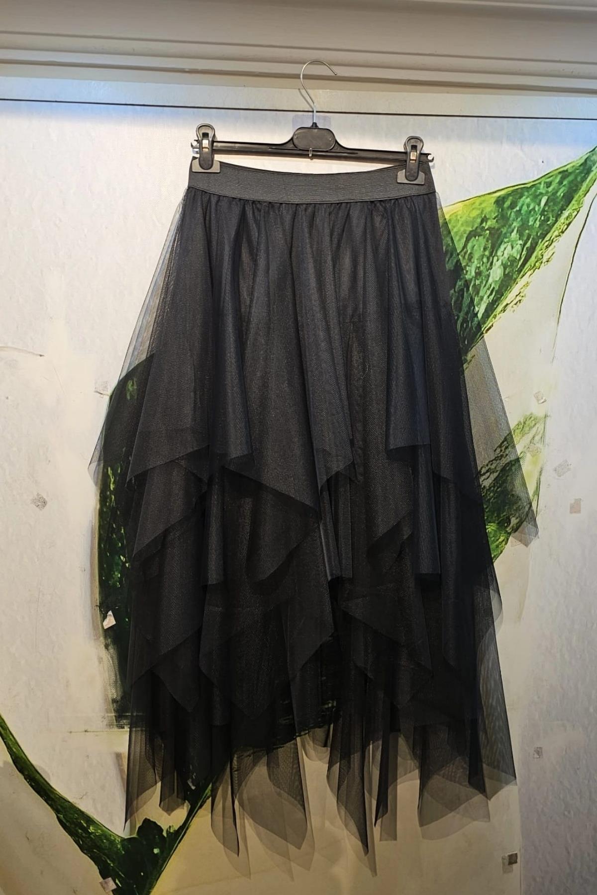 Kat Kat Mini Astarlı Tül Etek Siyah