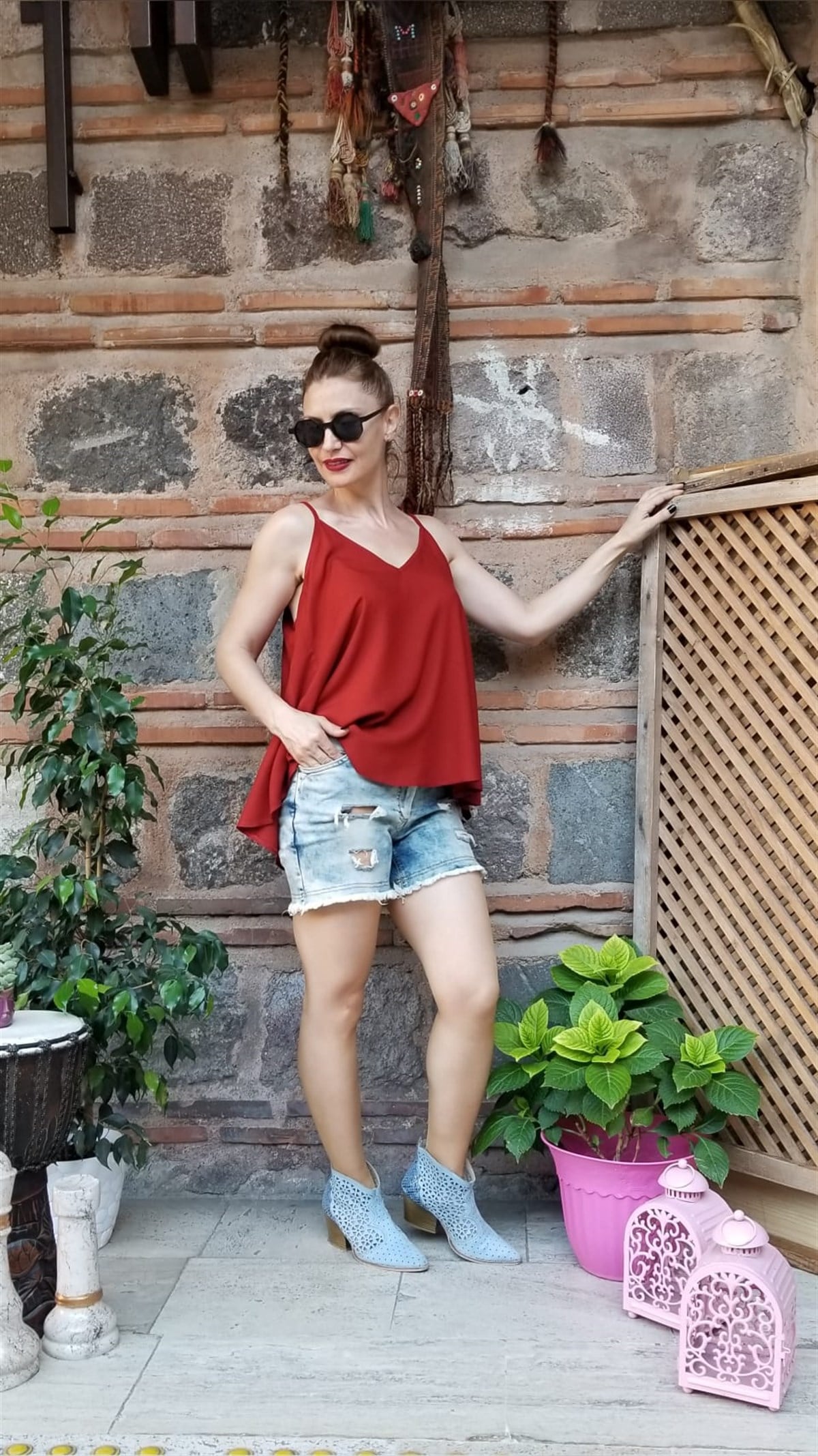 Kiremit Renği İp Askılı Bluz