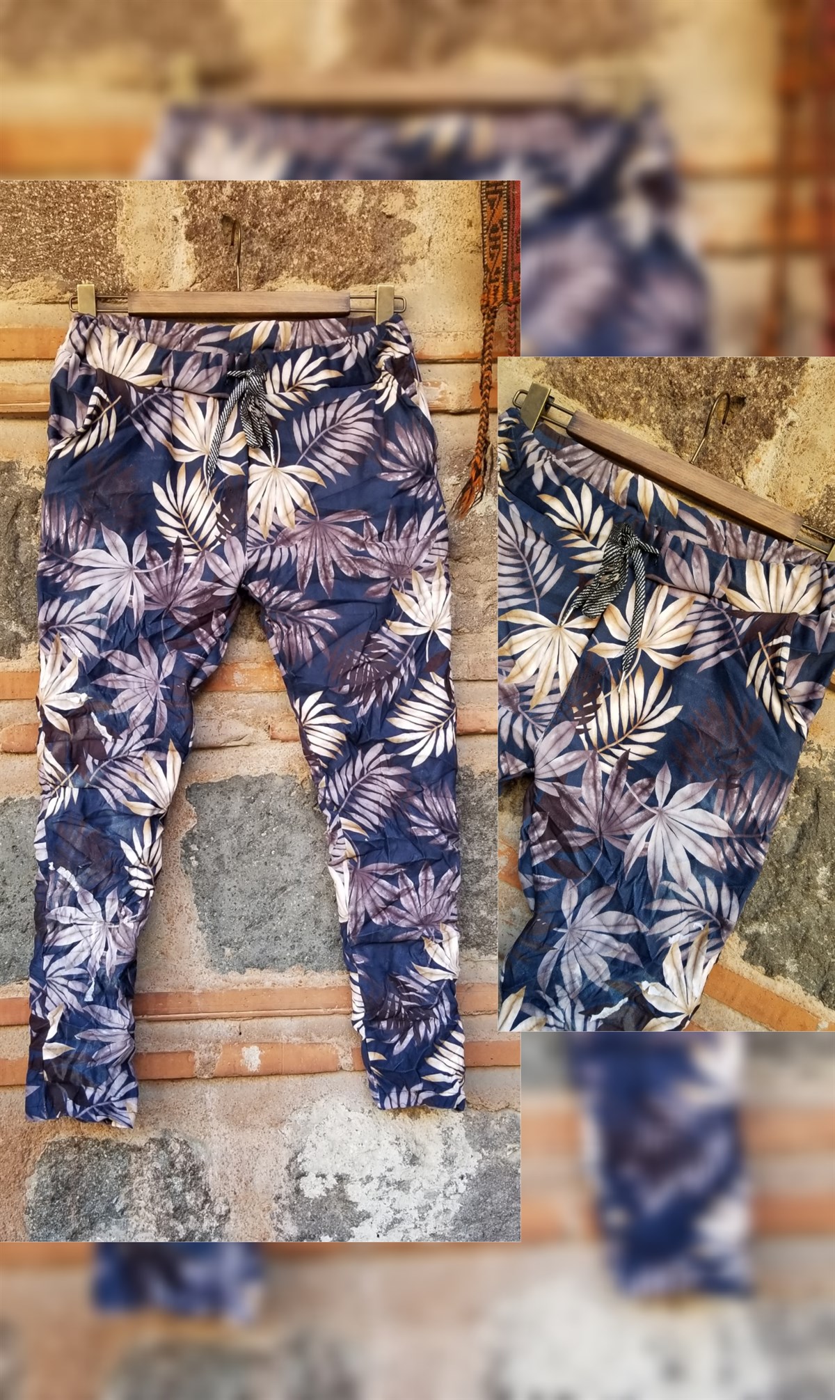 Lacivert  Yapraklı Pantolon