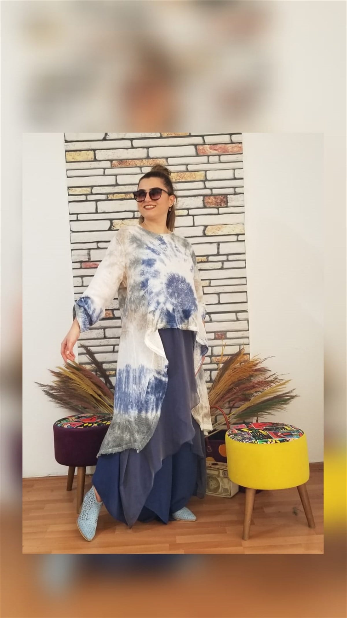 Lacivert Batik Desenli Tunik