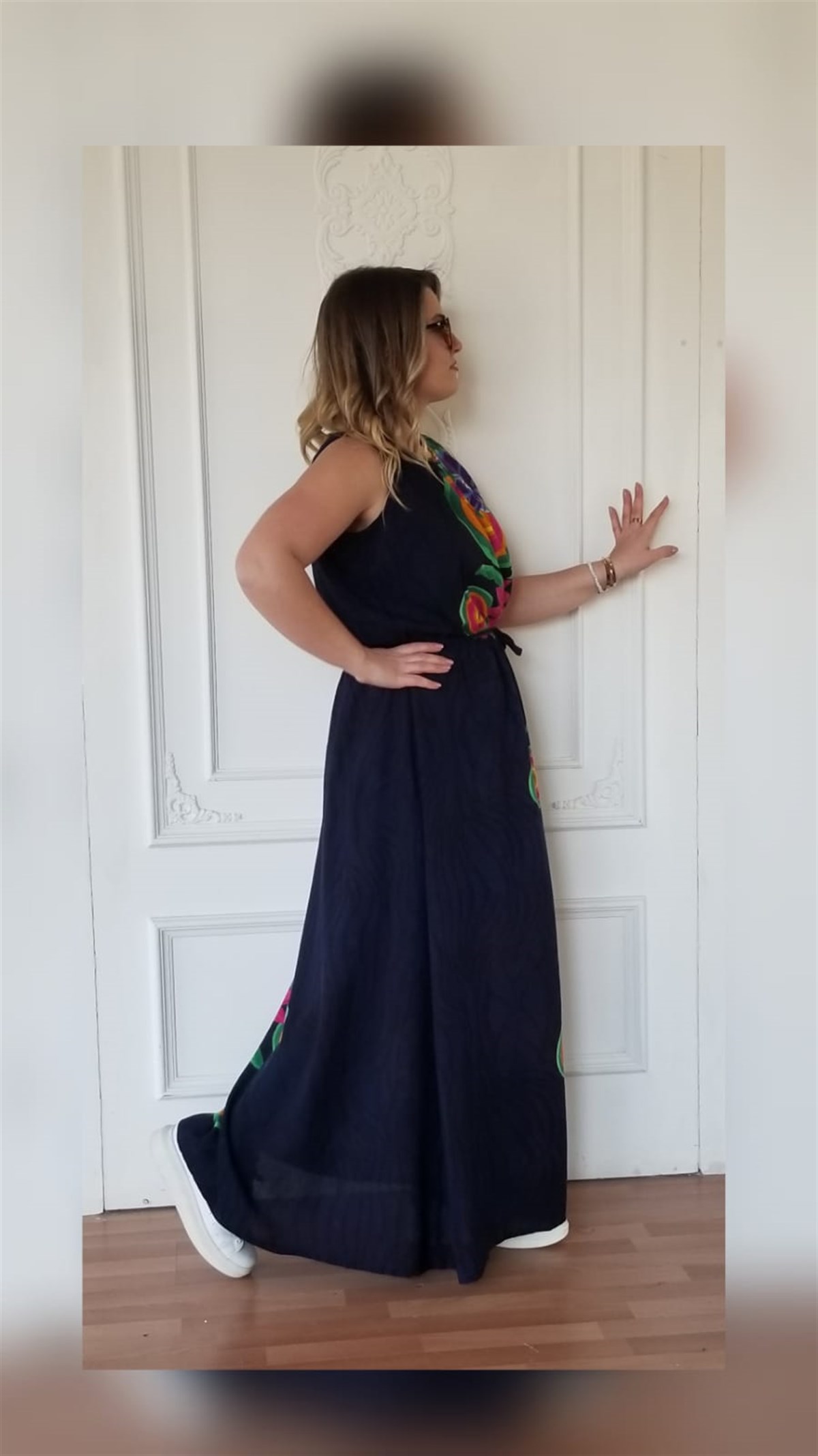 Lacivert Çiçekli Elbise 