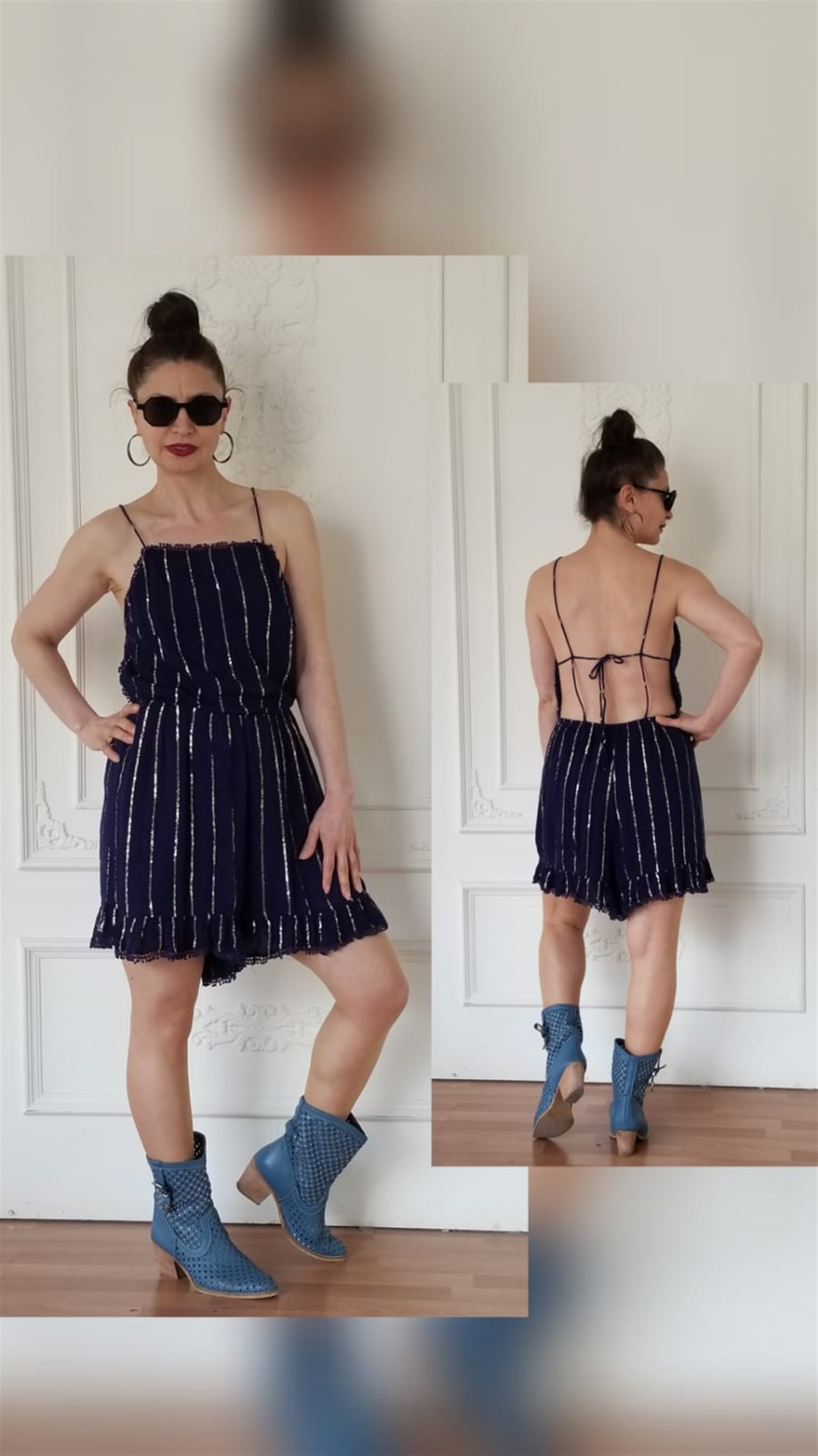 Lacivert Sim Çizgili Şort Tulum