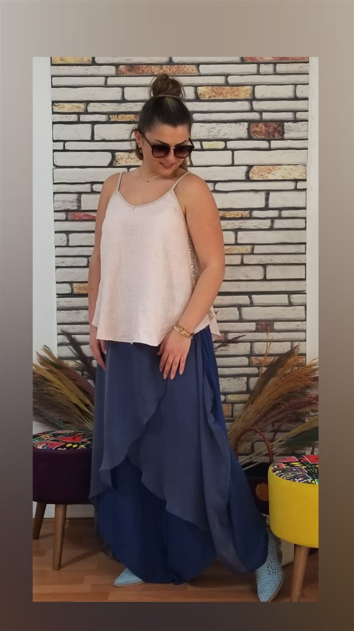 Lcivert İpek Kumaş Şalvar Etek 