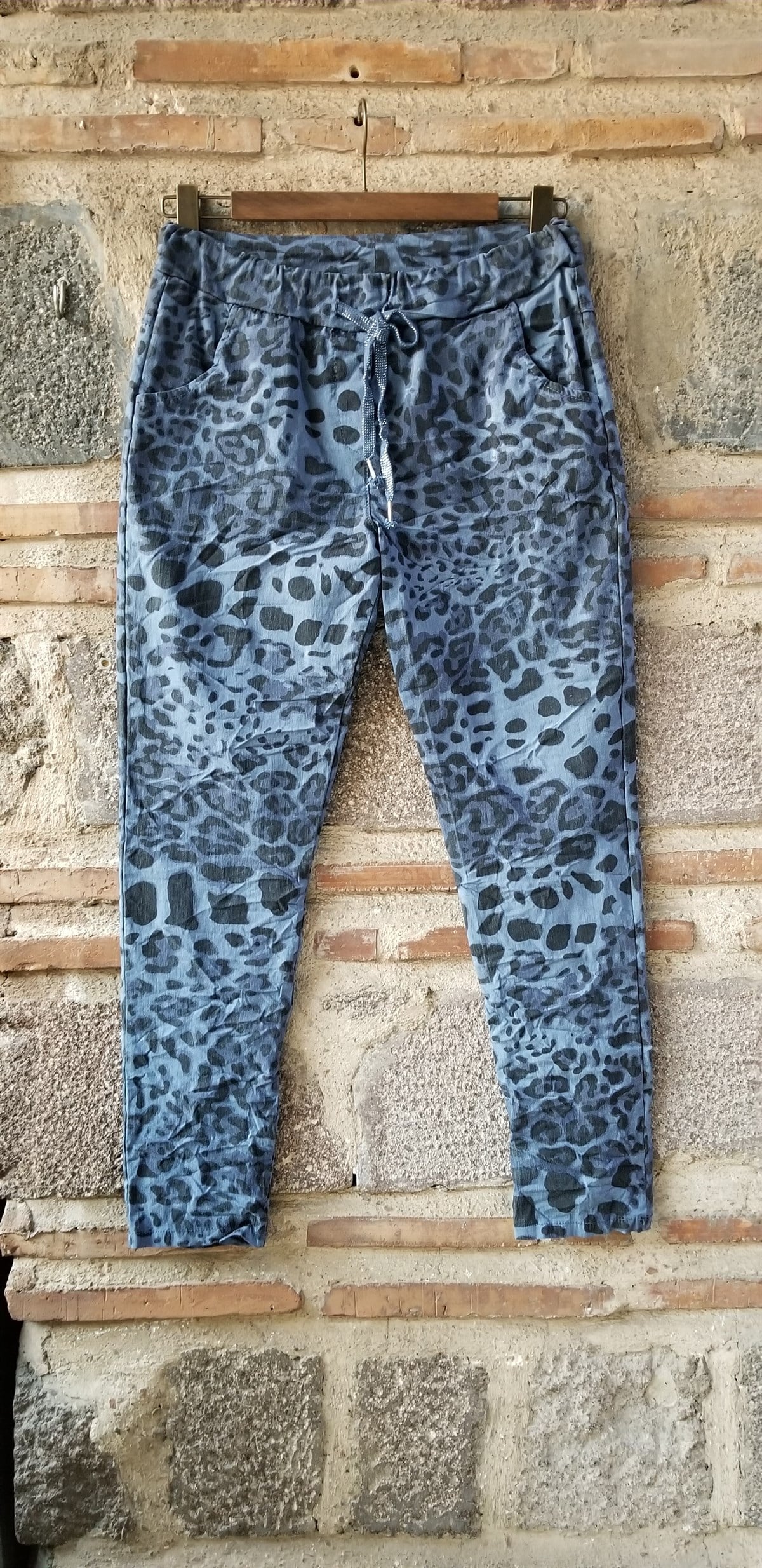 Leopar Desenli Menekşe Mavi Koton Pantolon