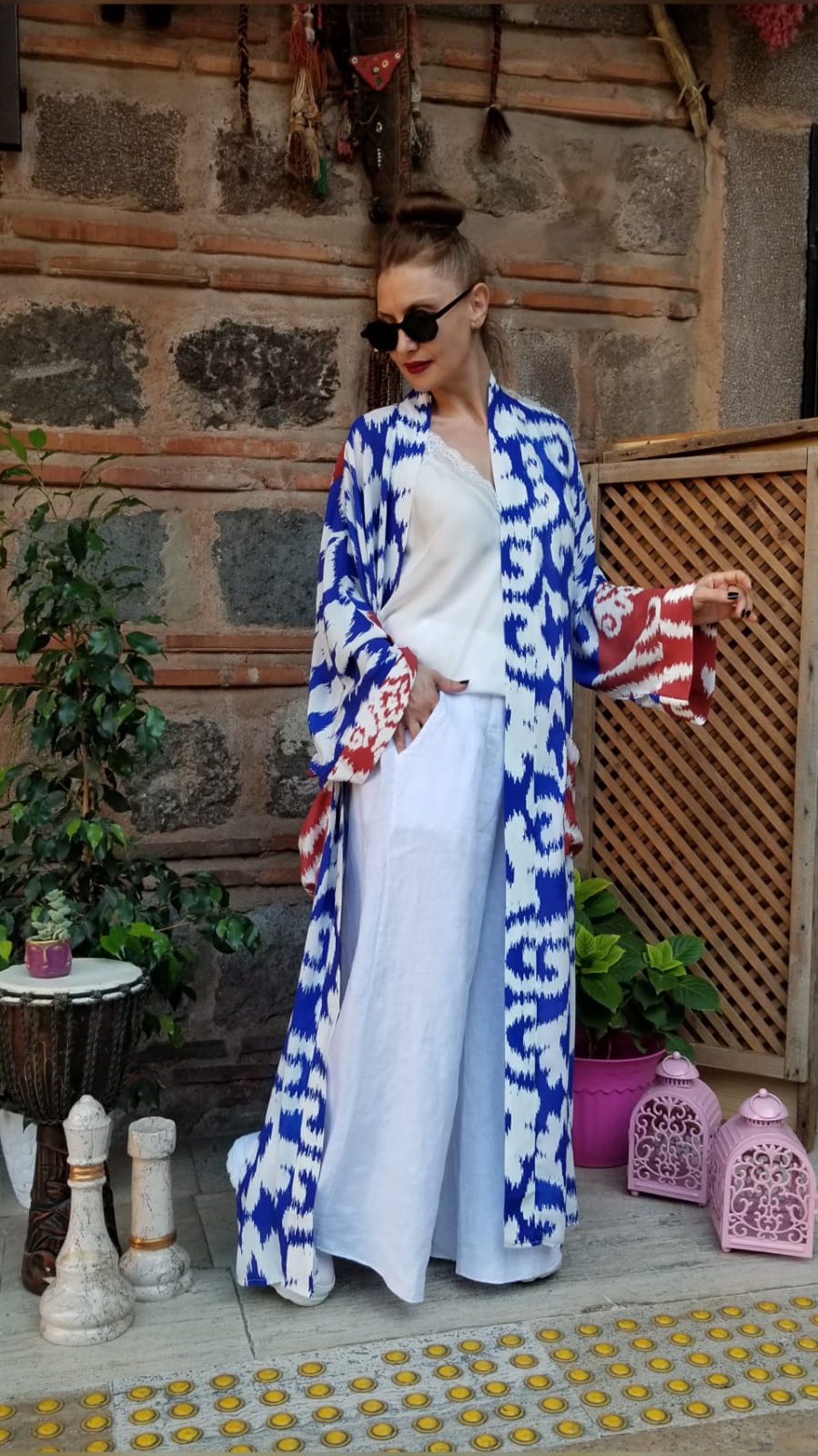 Mavi Desenli Kimono 