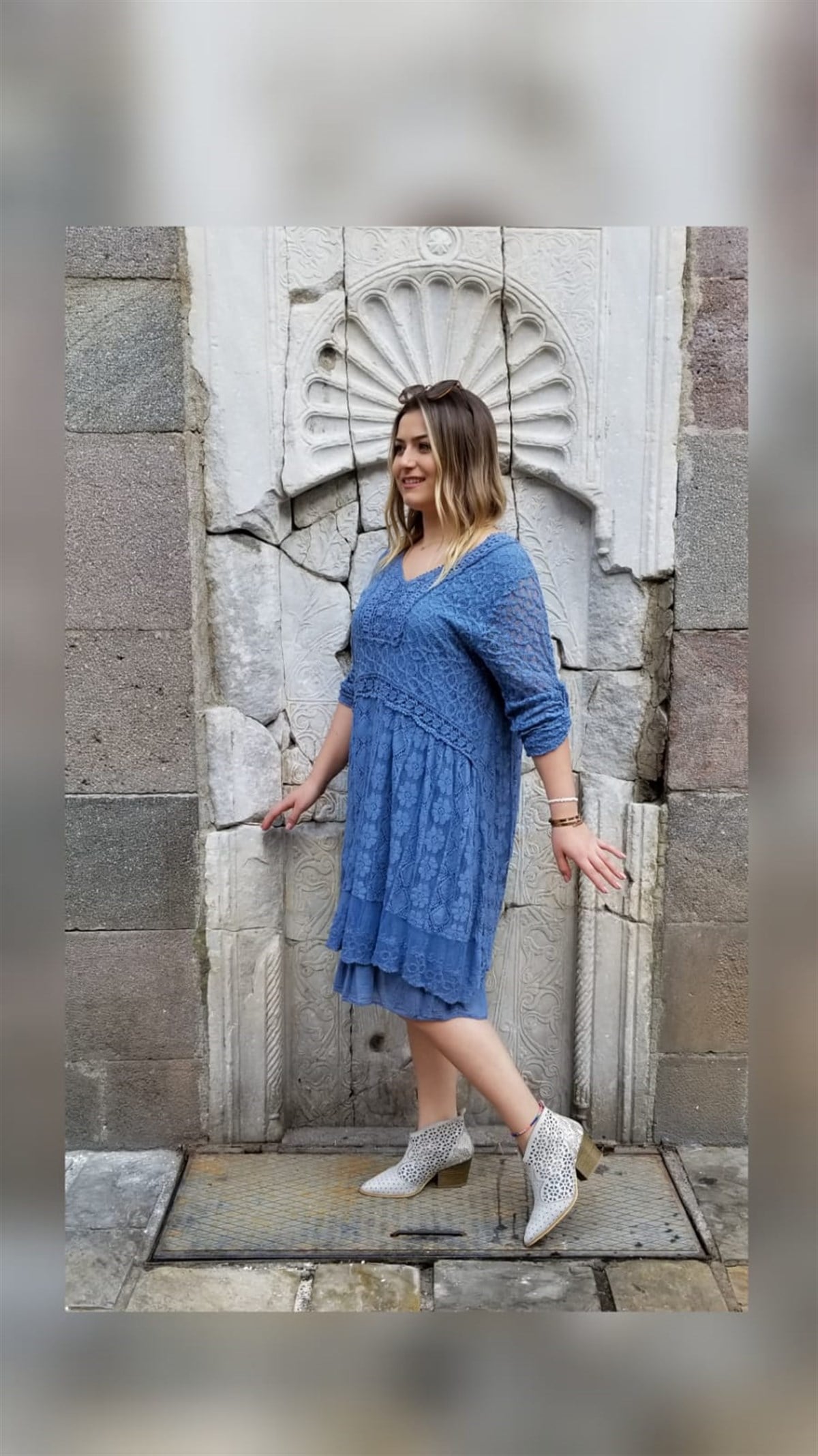 Mavi İtalyan Dantelli İçi Astarlı Elbise