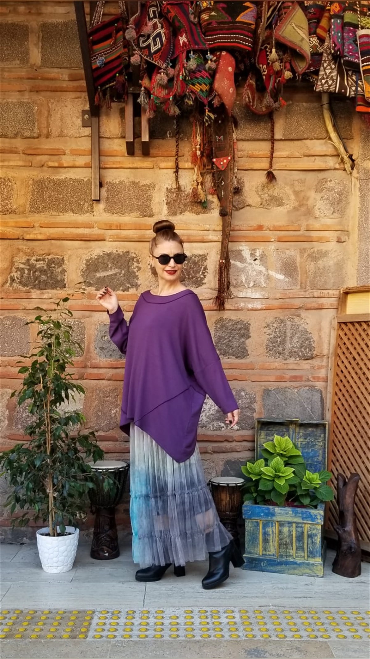 Mor Parçalı Bluz (Triko Kumaş)