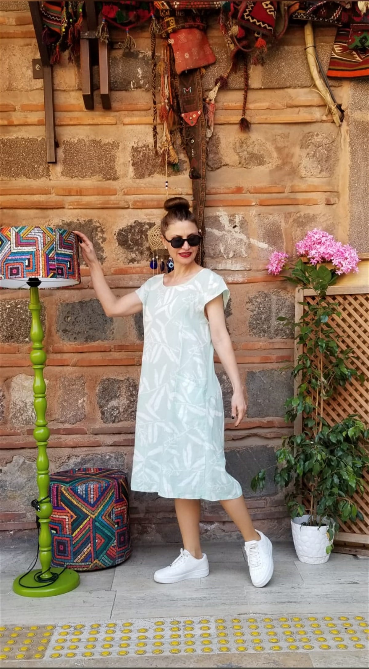 Nil Yeşili Keten Elbise