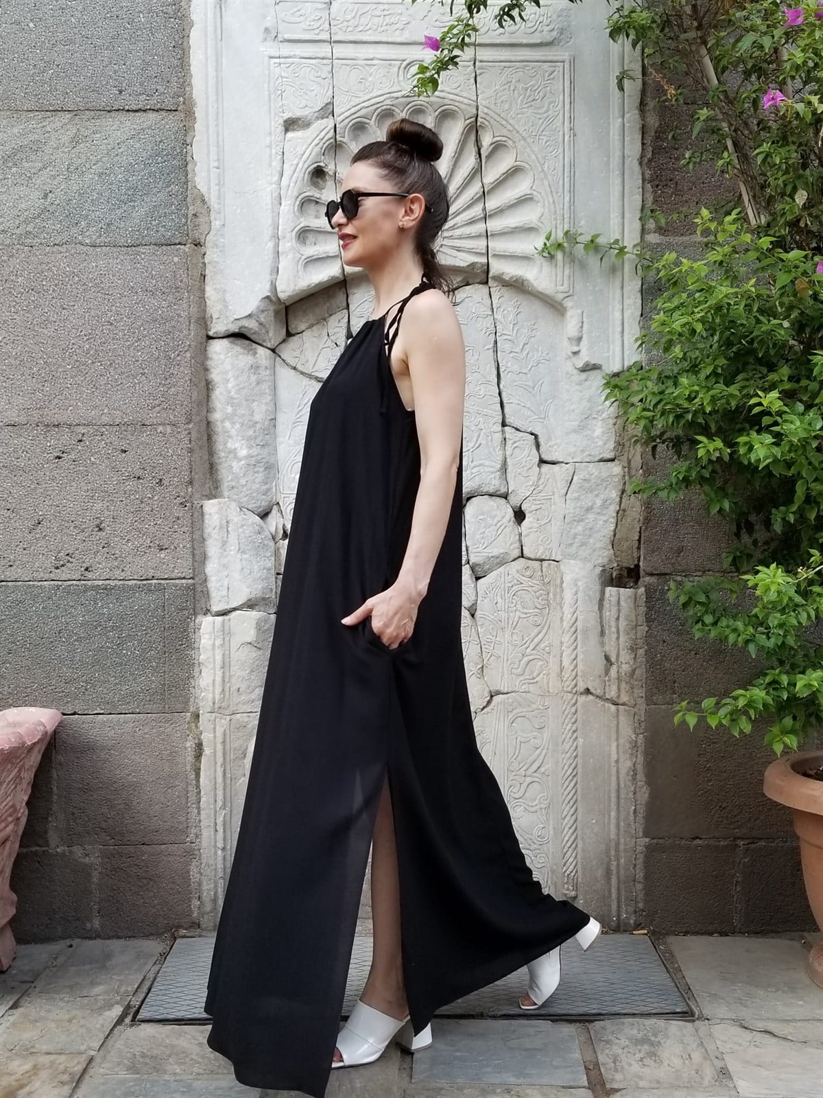 Pamuklu Viskon Kumaş Desenli İp Askılı Elbise