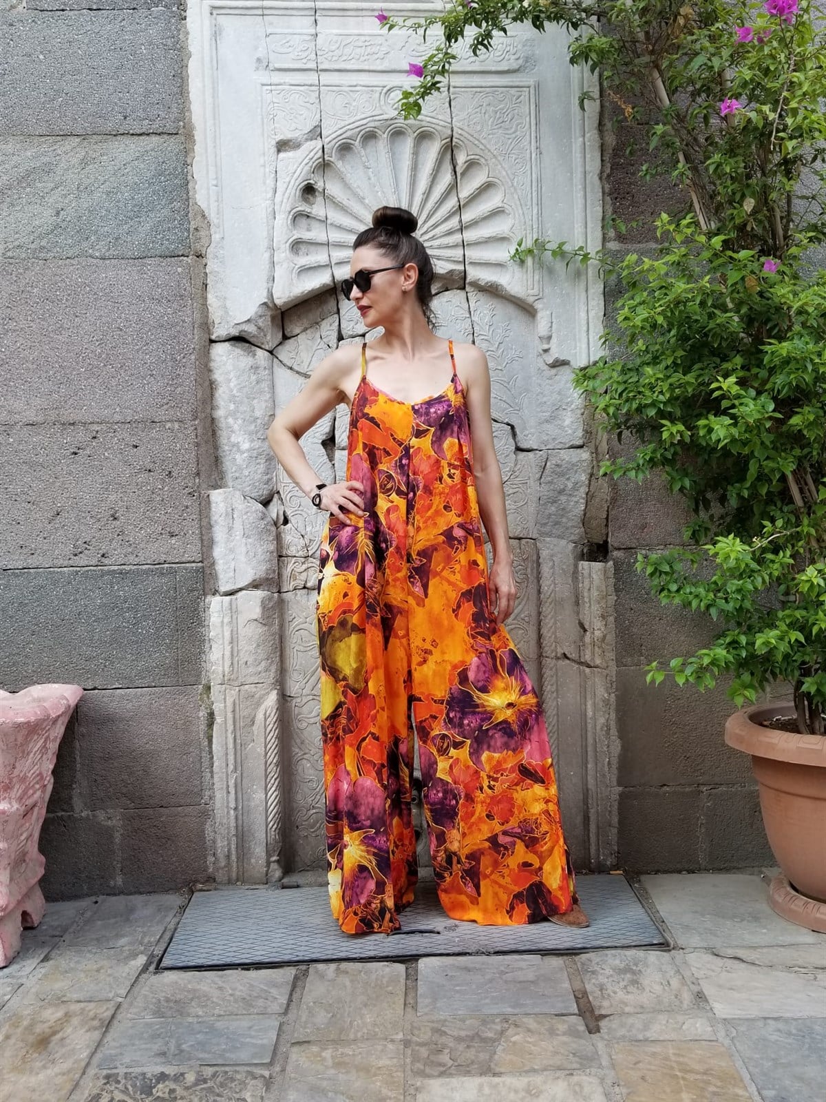 Pamuklu Viskon Kumaş Lacivert Beyaz Tulum Elbise