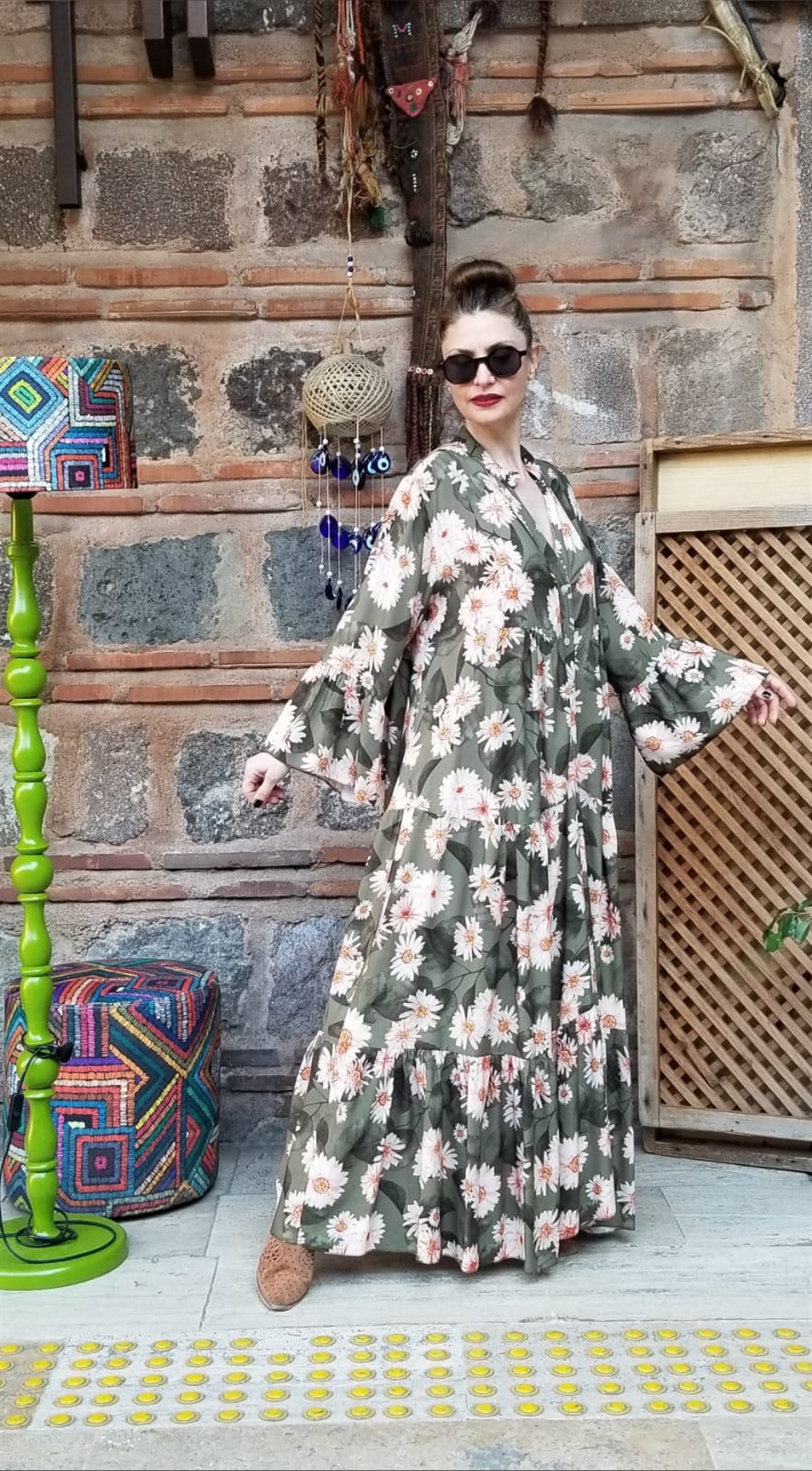 Pamuklu Viskon Kumaş Papatya Desen Dijital Baskı Elbise