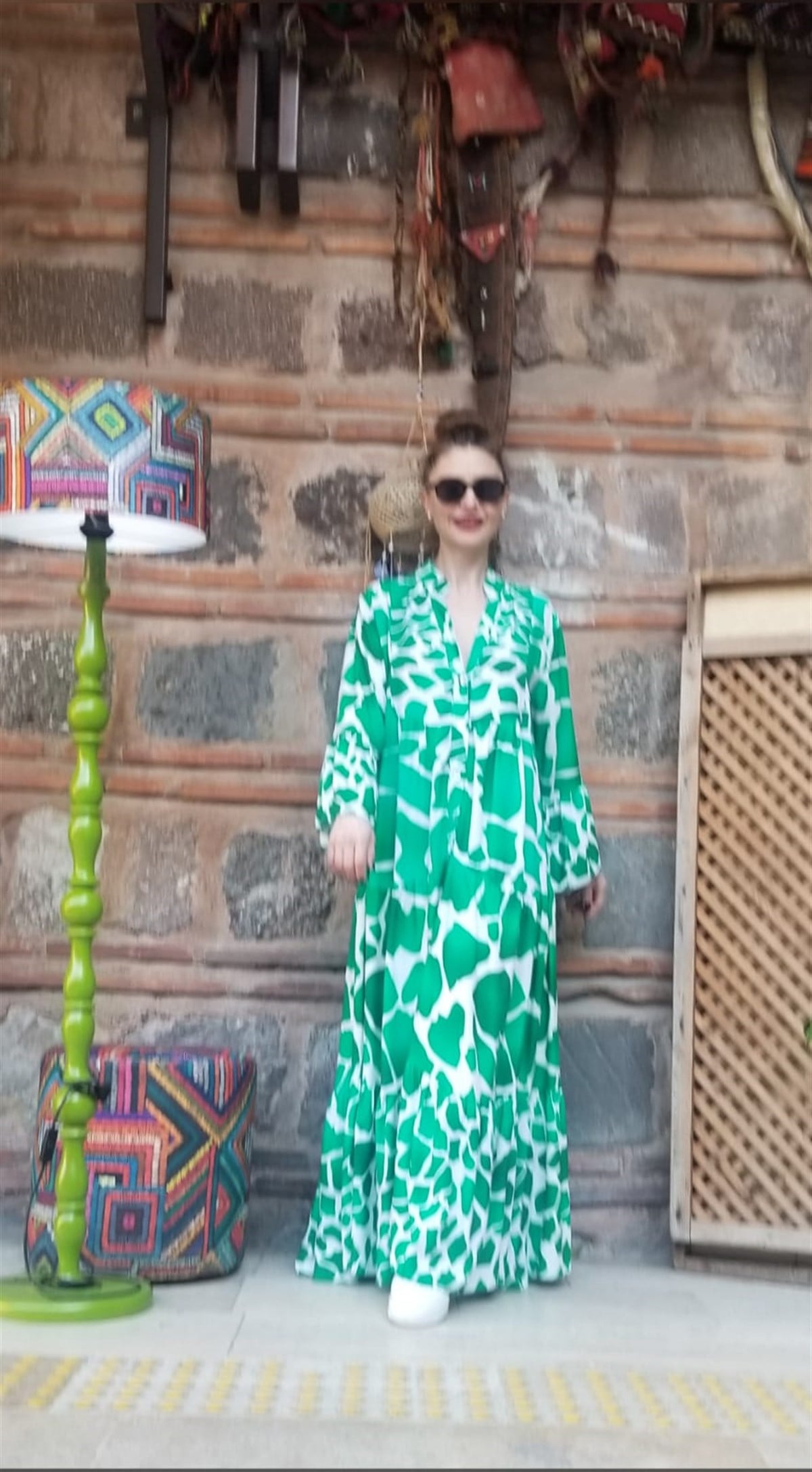 Pamuklu Viskon Kumaş Yeşil Dijital Baskı Salaş Elbise