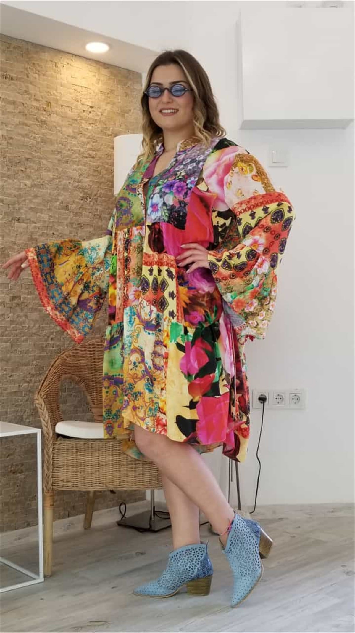 Patchwork Desenli Salaş Elbise