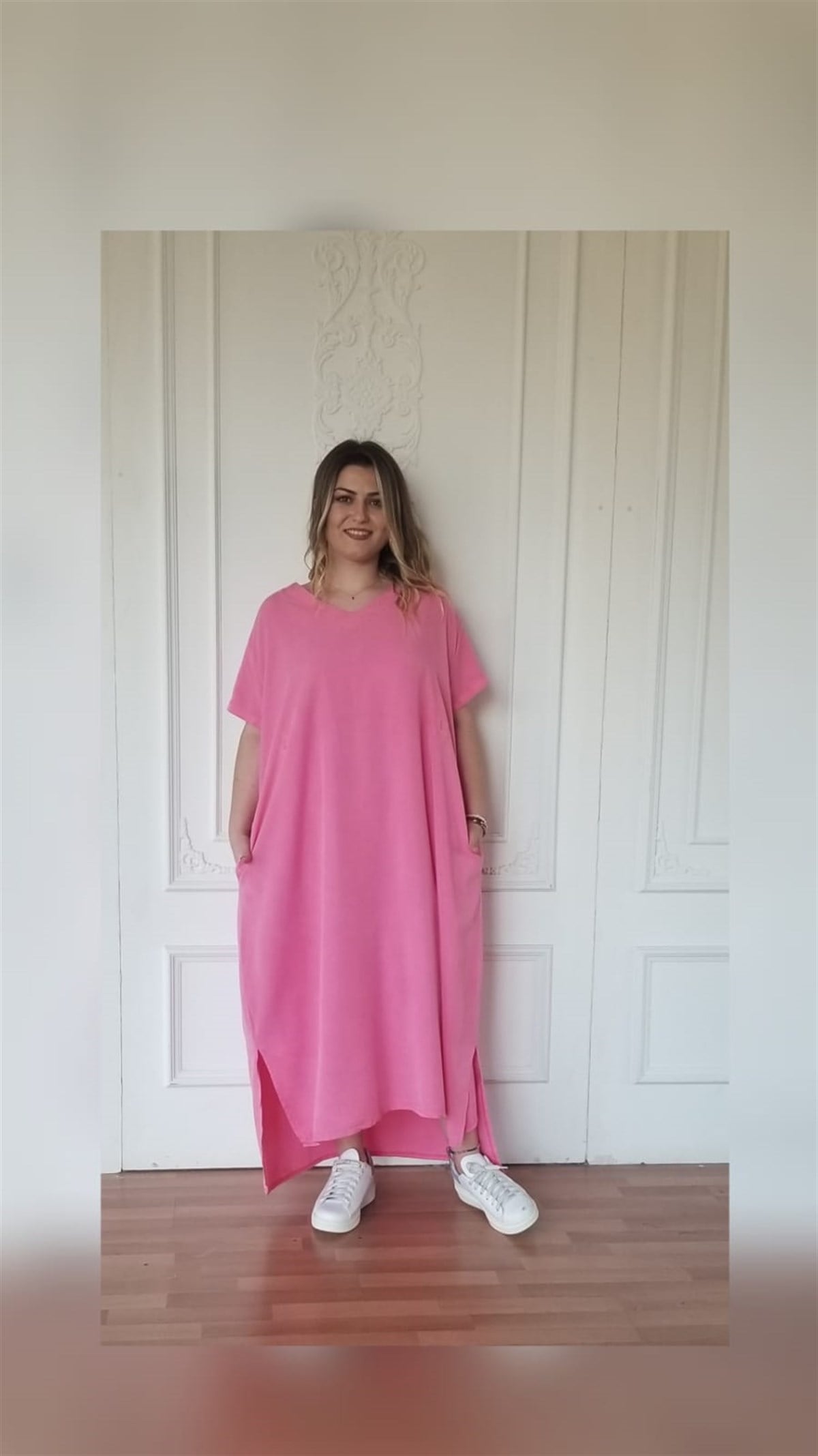 Pembe Salaş Cepli Elbise 