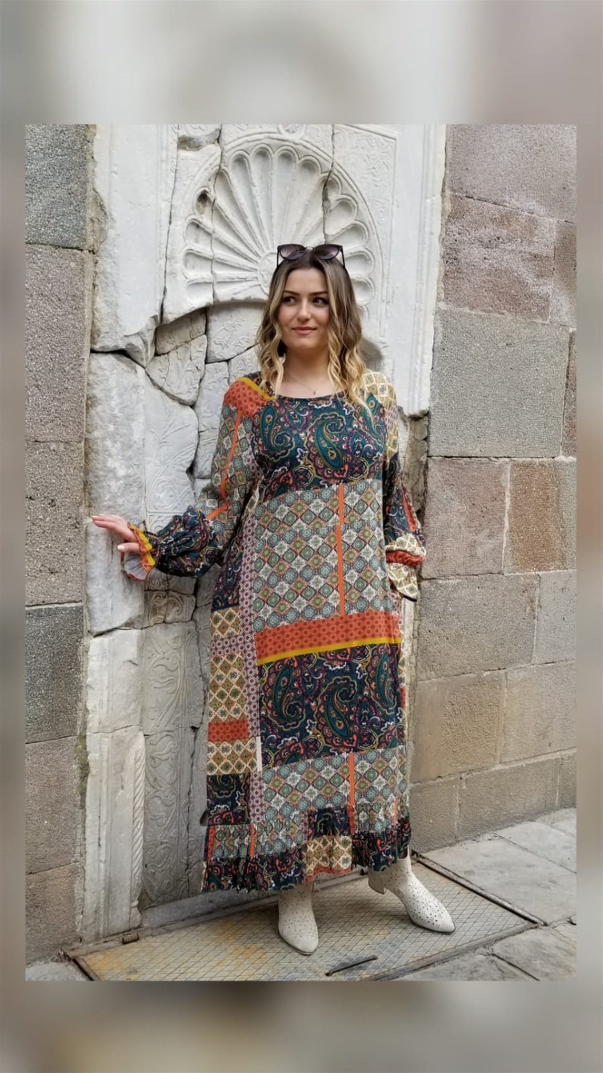 Reglan Kol Elbise Çiçekli Desen