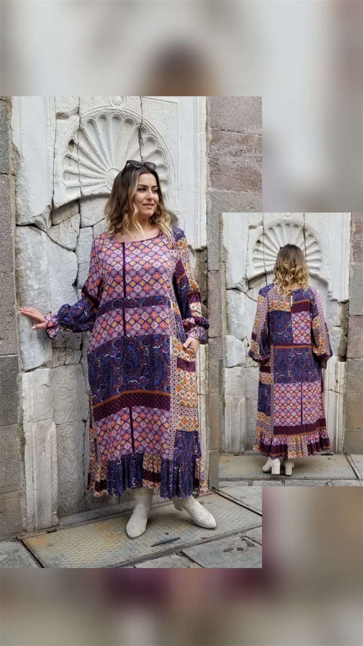 Reglan Kol Elbise Çiçekli Desen