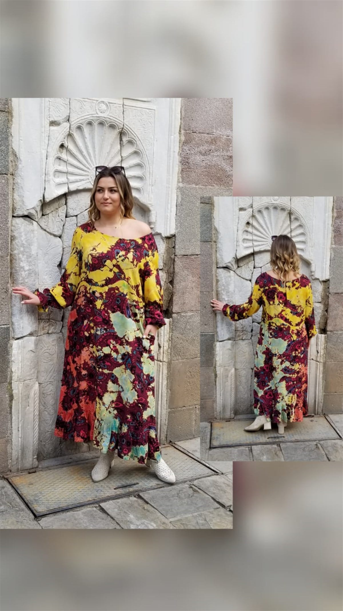 Renkli Batik Desenli Cepli Elbise