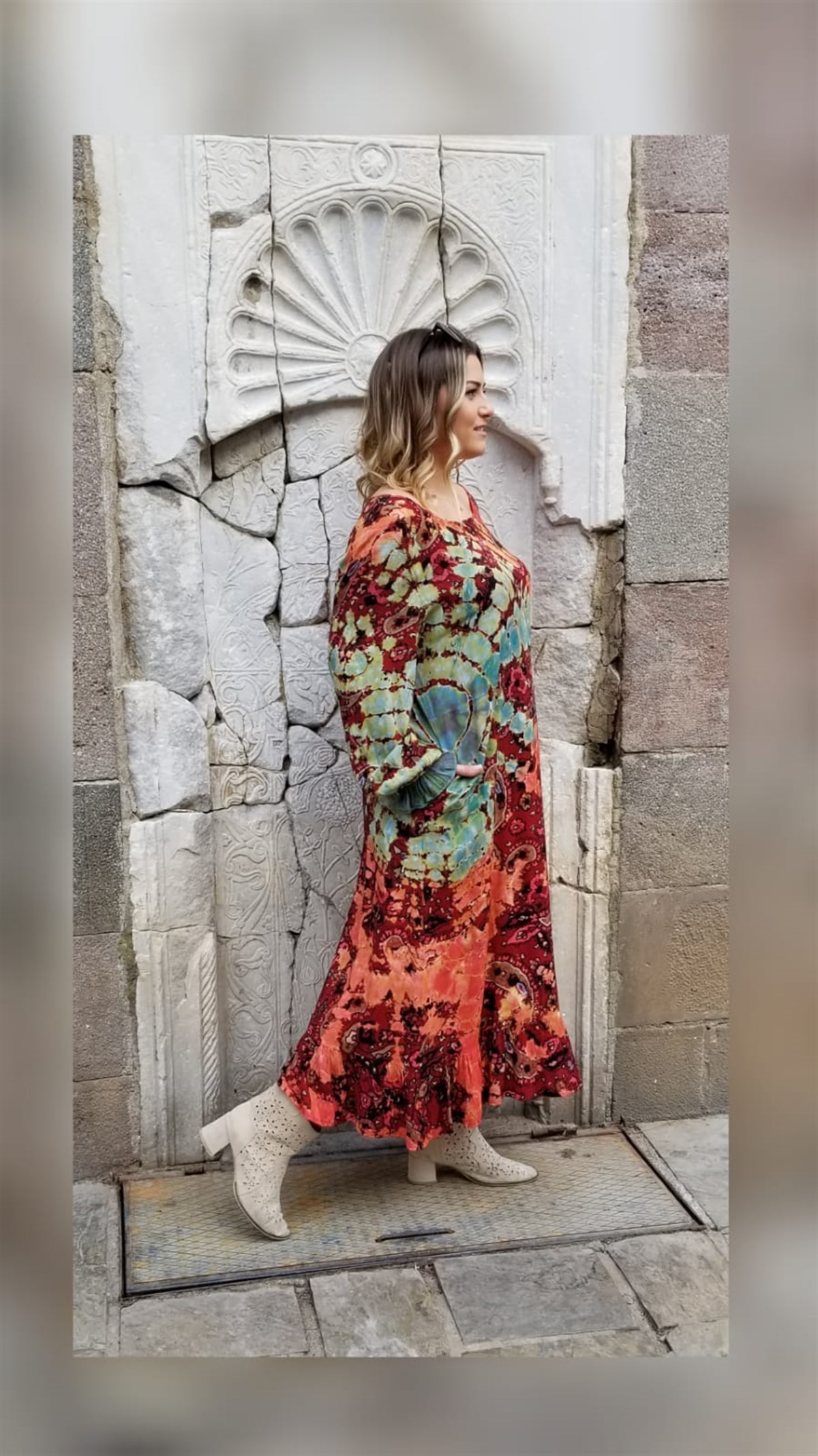 Renkli Batik Desenli Elbise 