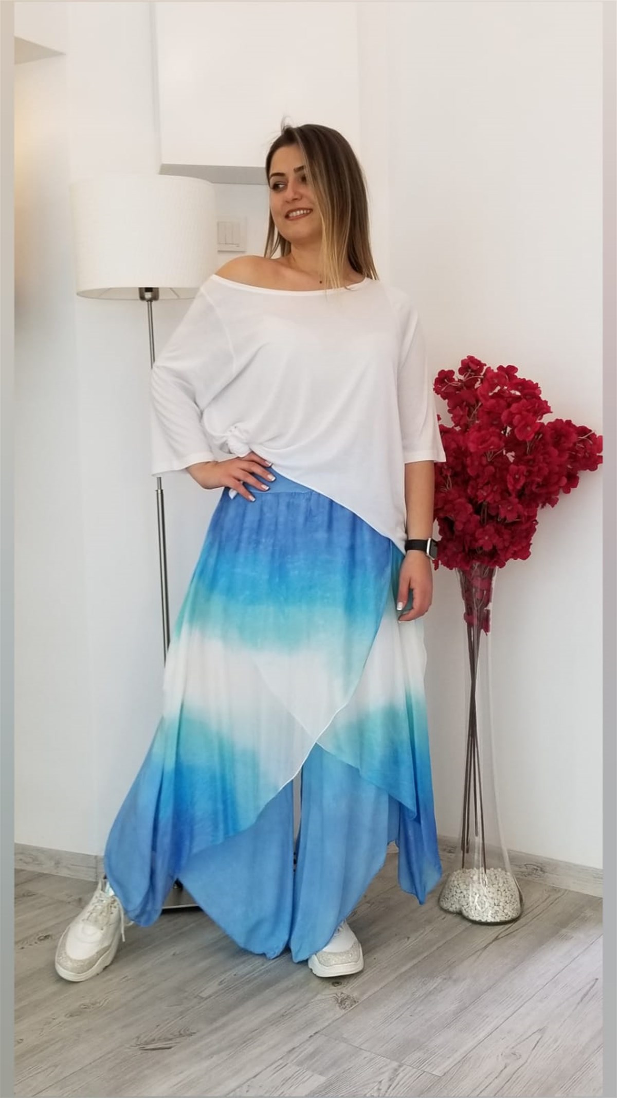 Renkli Batik Desenli İpek Kumaş İçi Astarlı Şalvar Etek