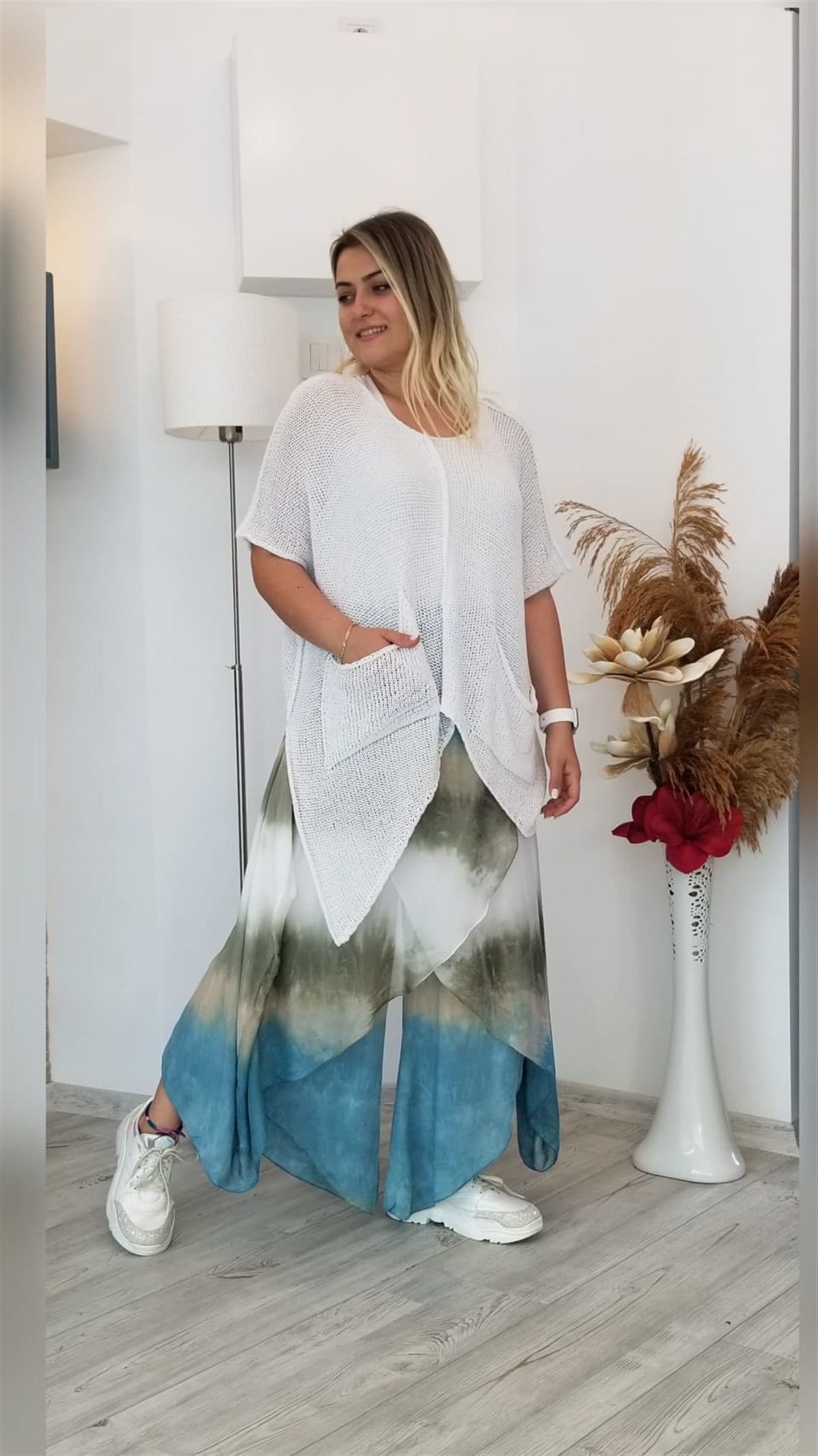 Renkli İtalyan Batik Desenli İpek Kumaş İçi Astarlı Şalvar Etek