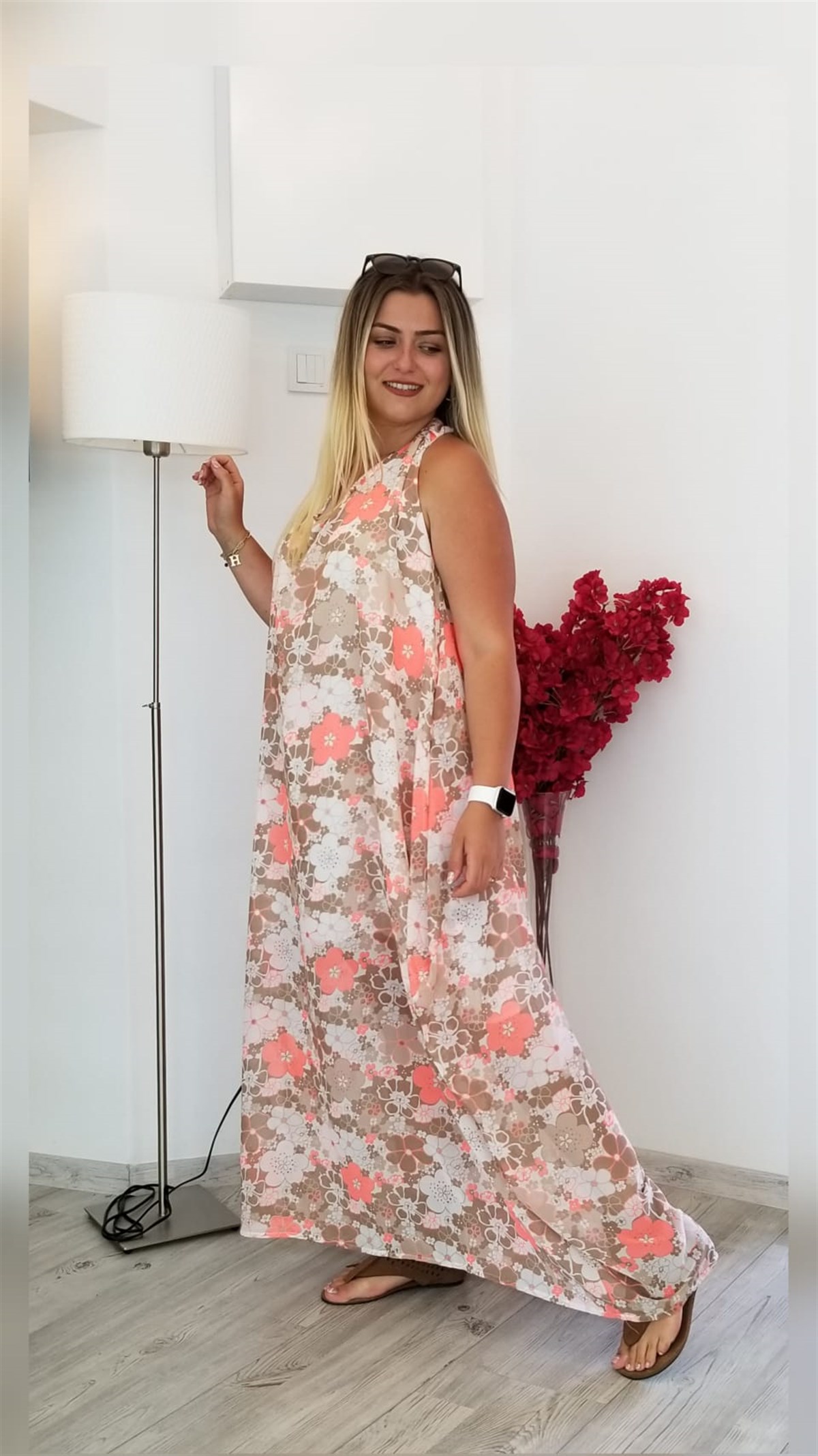 Renkli Şifon Kumaş İçi Astarlı Elbise
