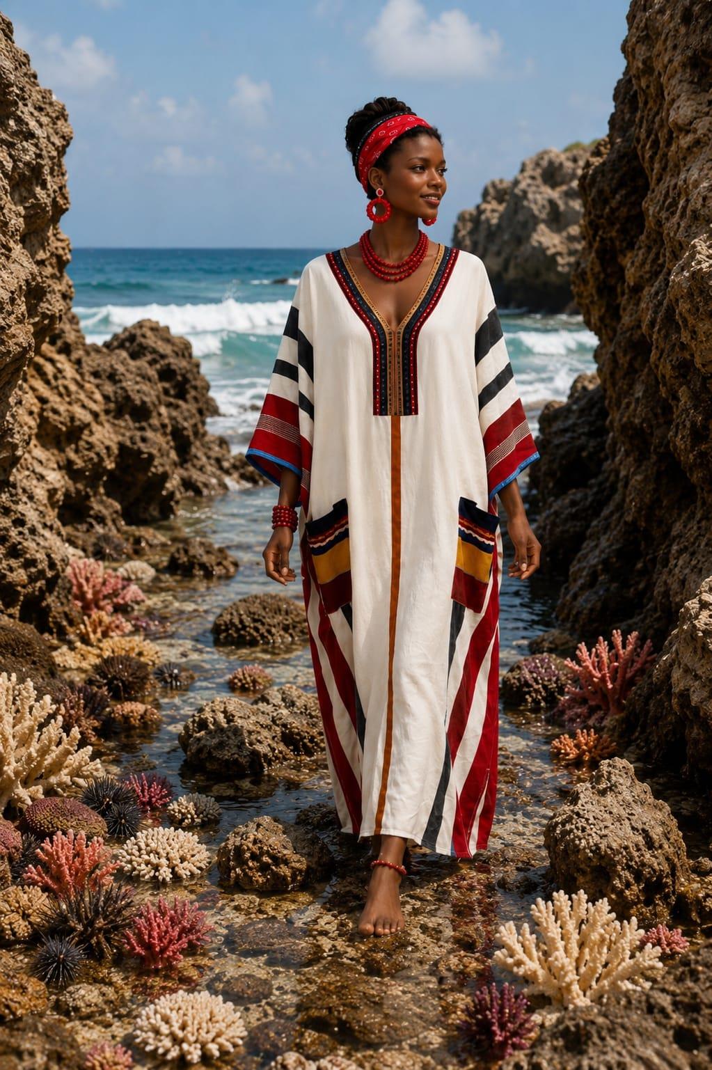 Sahara Bohem Elbise Ekru Multi Color