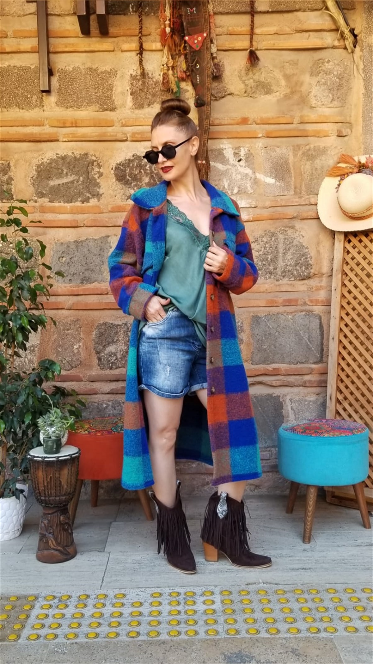 Saks Mavi Ekose Kaban