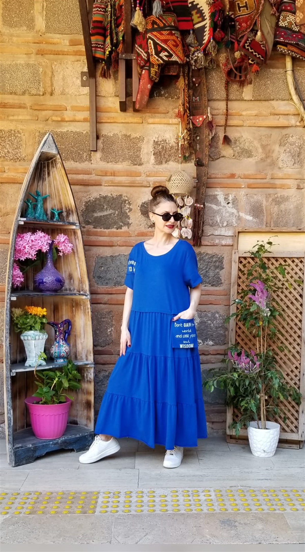 Saks Mavisi Önü Cepli Elbise