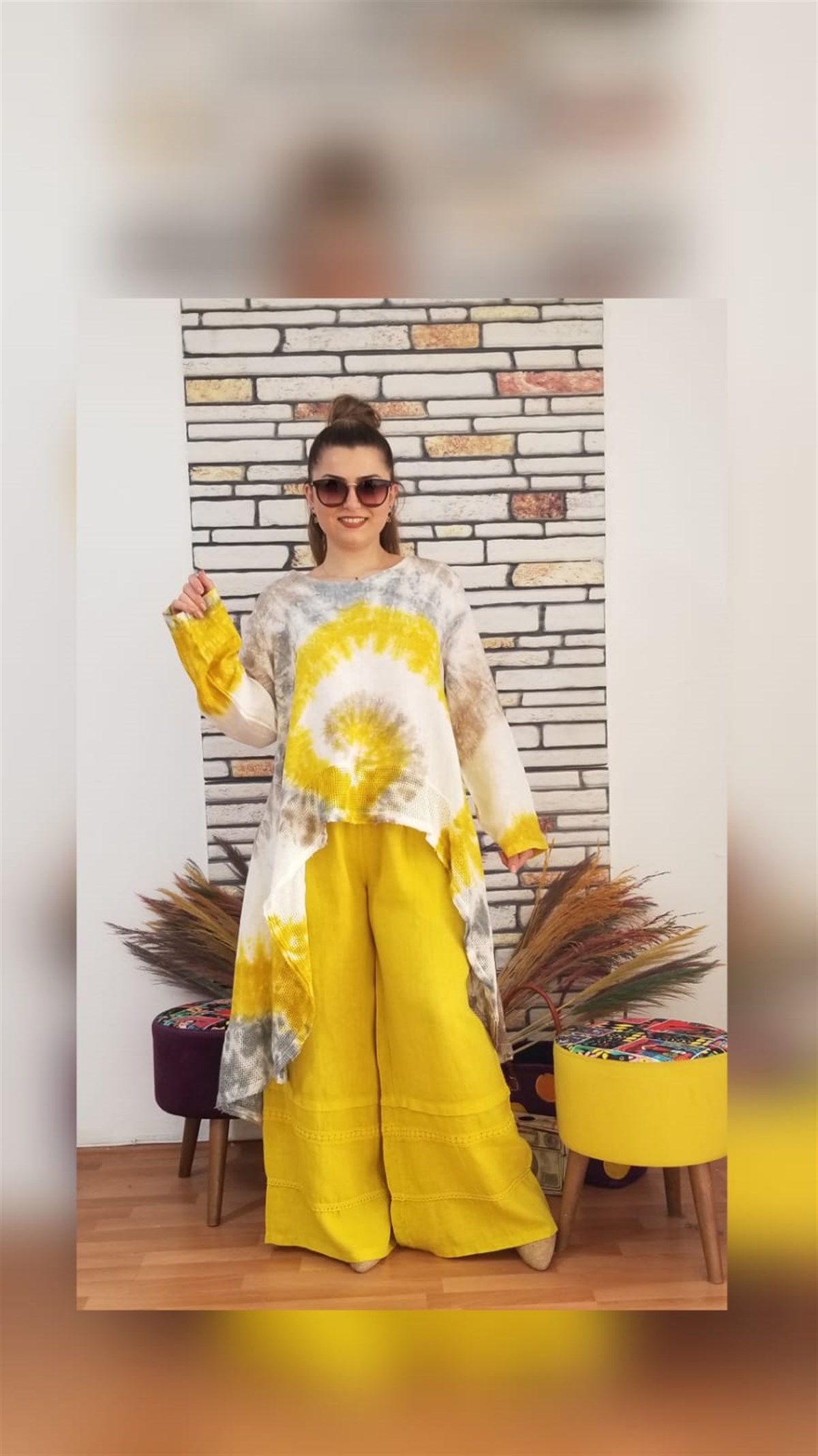 Sarı Batik Desenli Tunik
