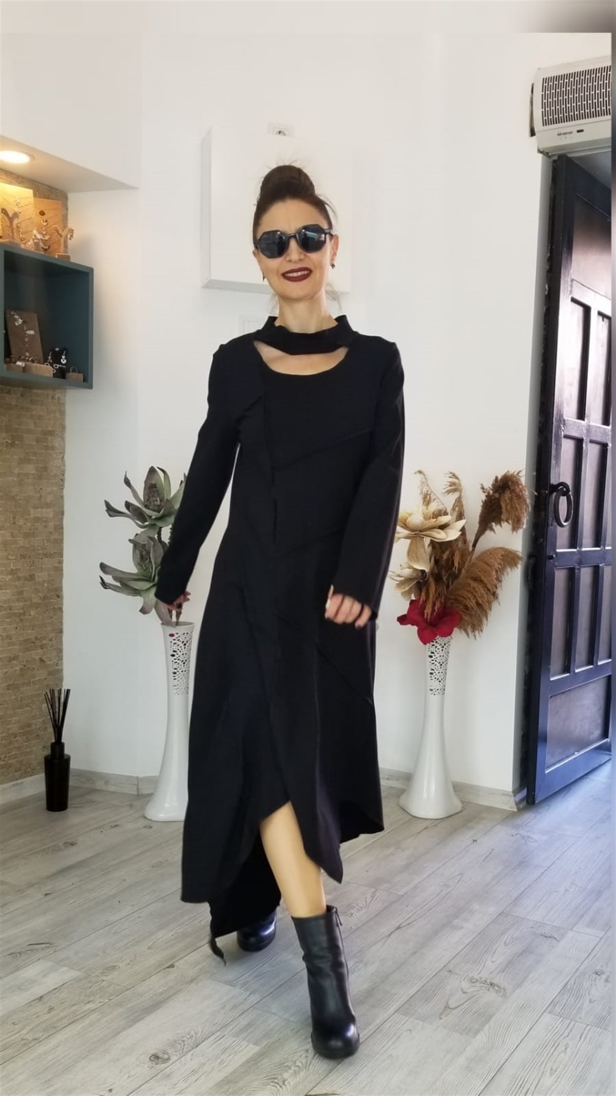 Siyah Asimetrik Elbise