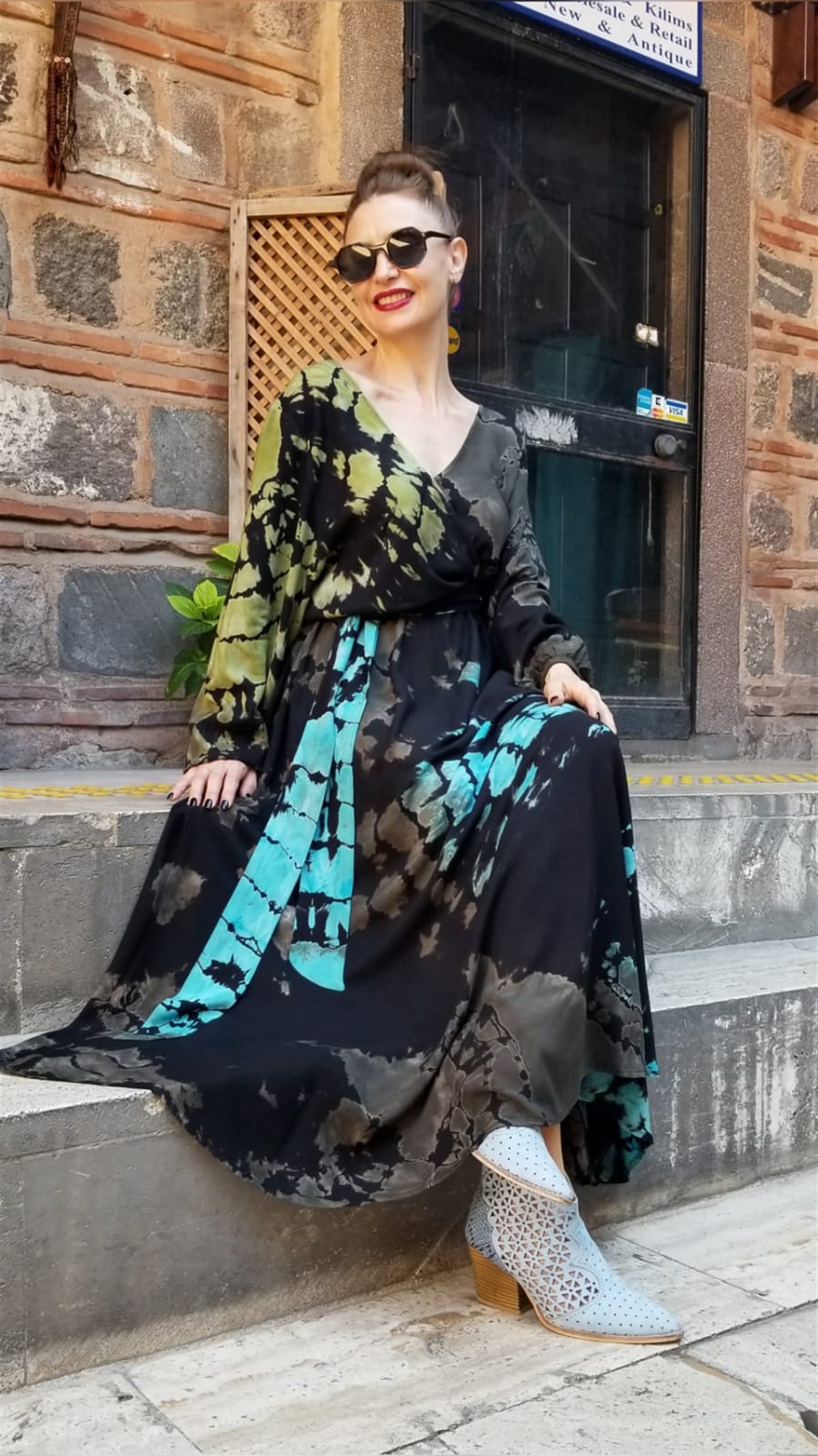 Siyah Batikli Kruvaze Elbise