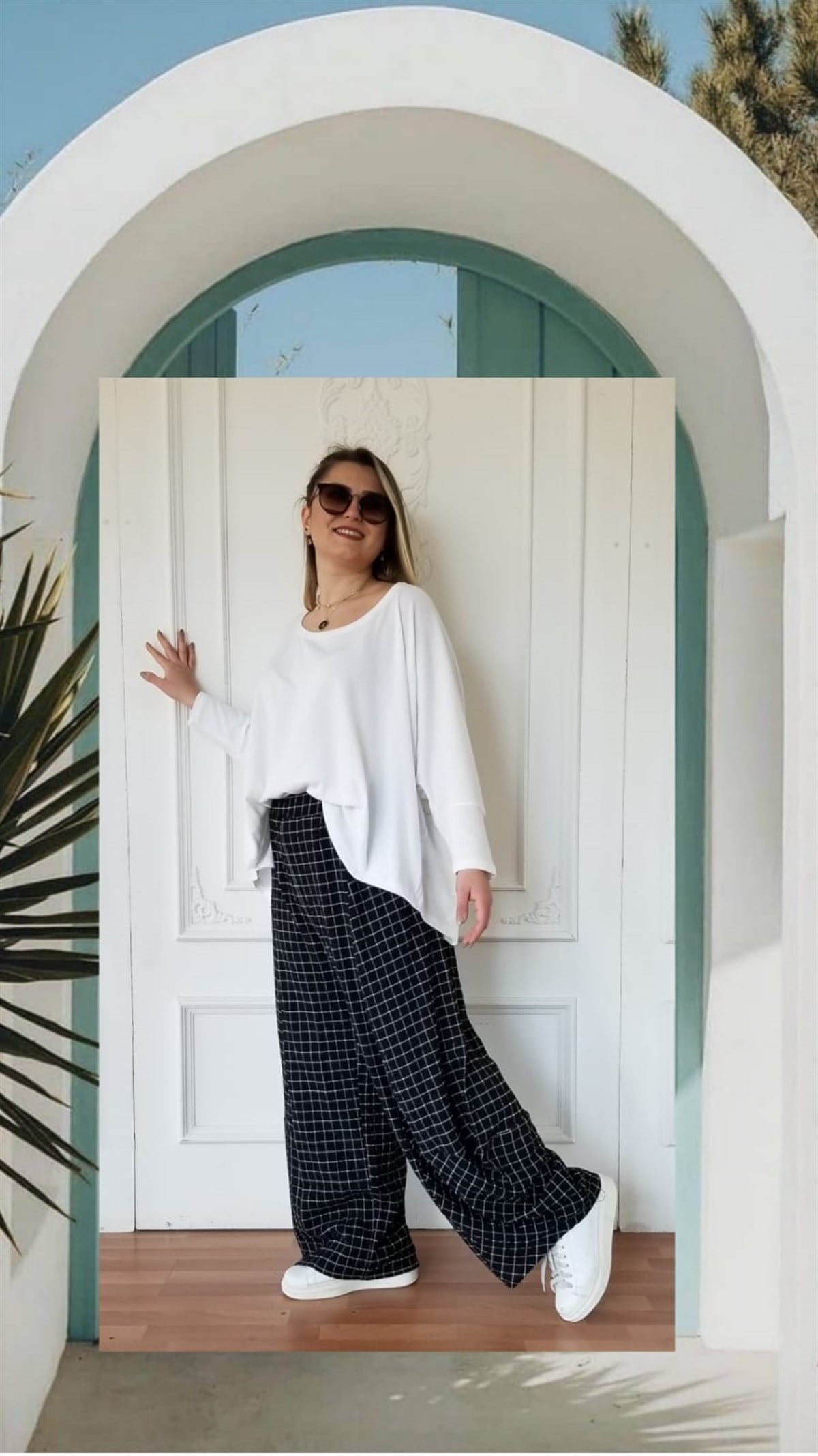 Siyah Gofre kumaş beli lastikli Pantolon