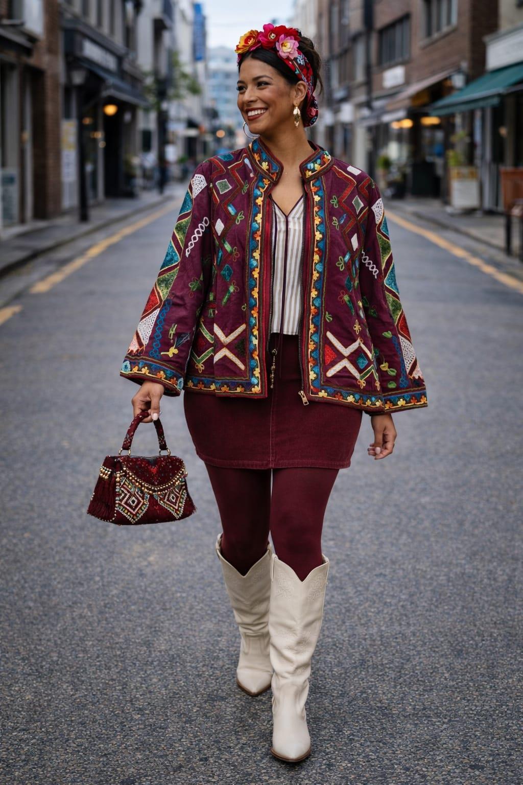 Suzani ceket çift yönlü kullabilirsiniz. makine nakışı yandan cepli renk bordo