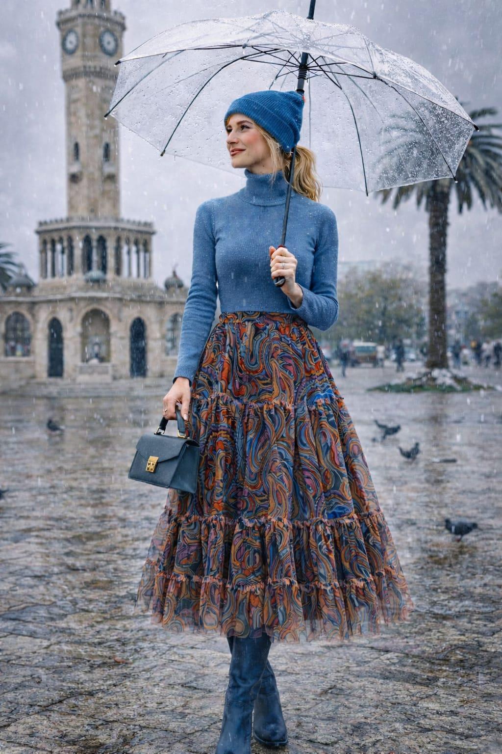 Tül etek beli lastikli içi pamuklu viskon astar renkli desenli
