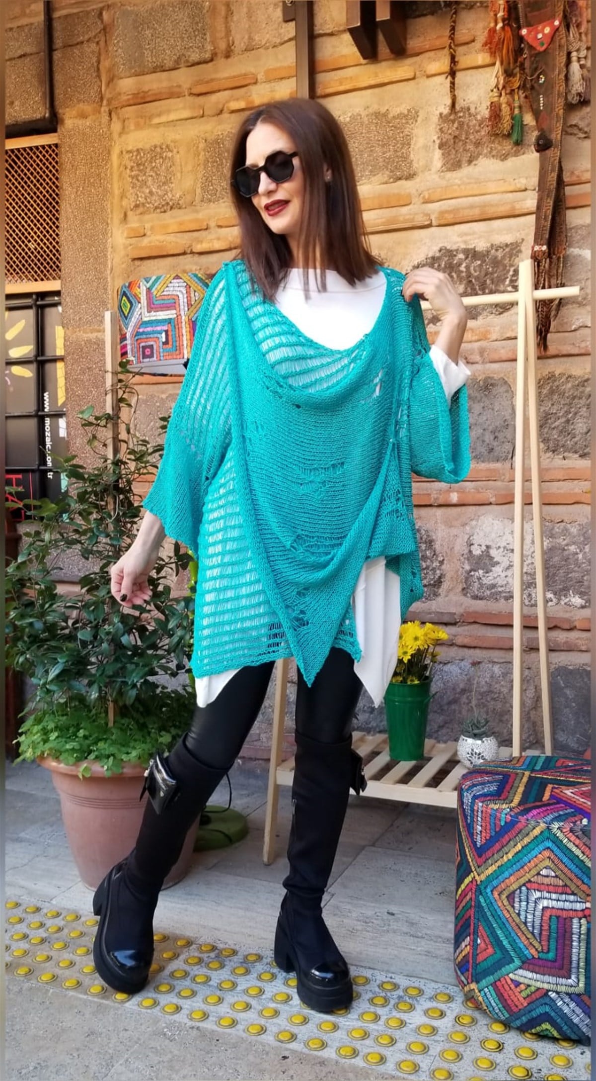 Turkuaz Çıtçıtlı Bluz/Hırka