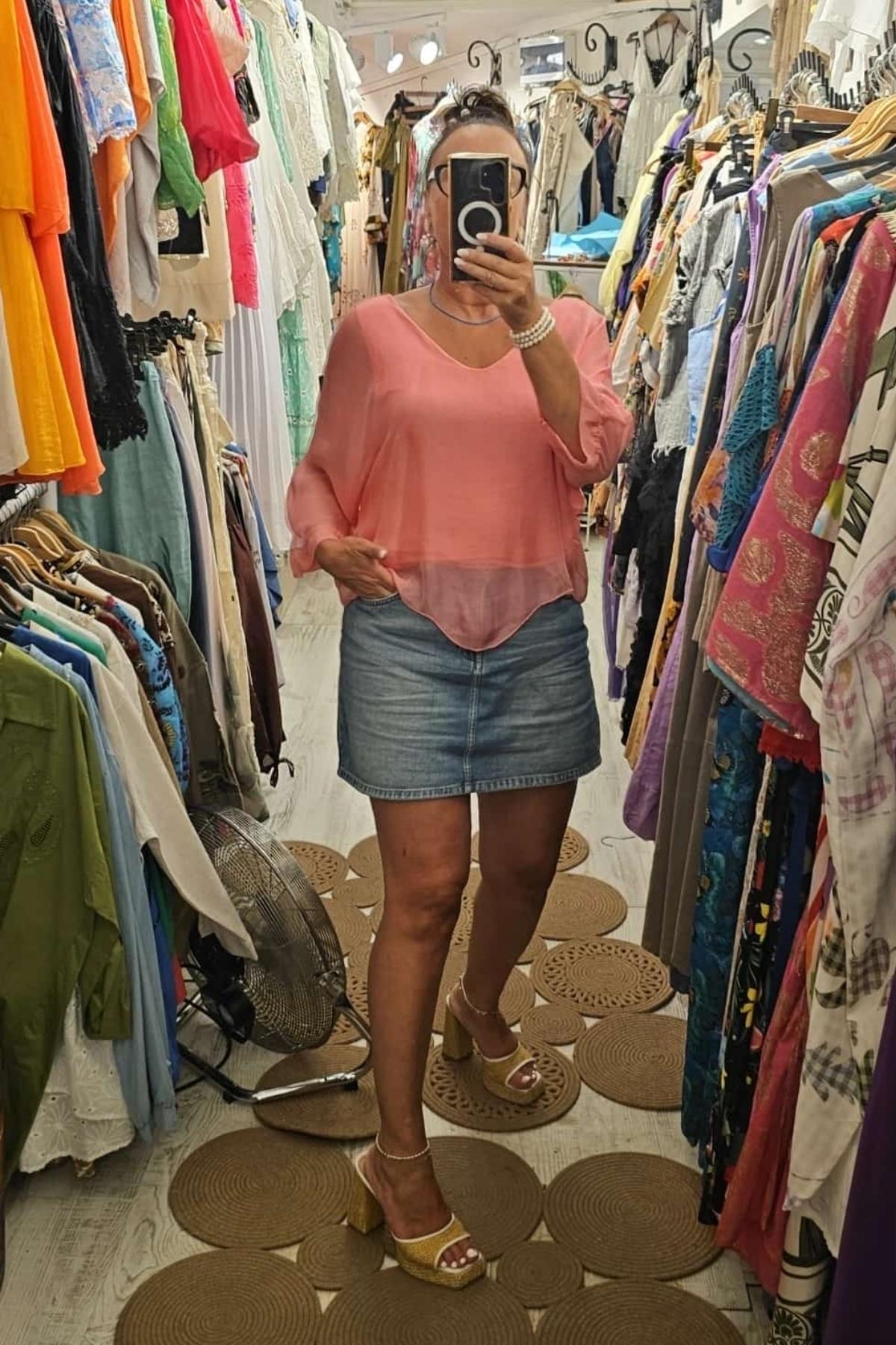 V Yaka İpek Bluz Somon