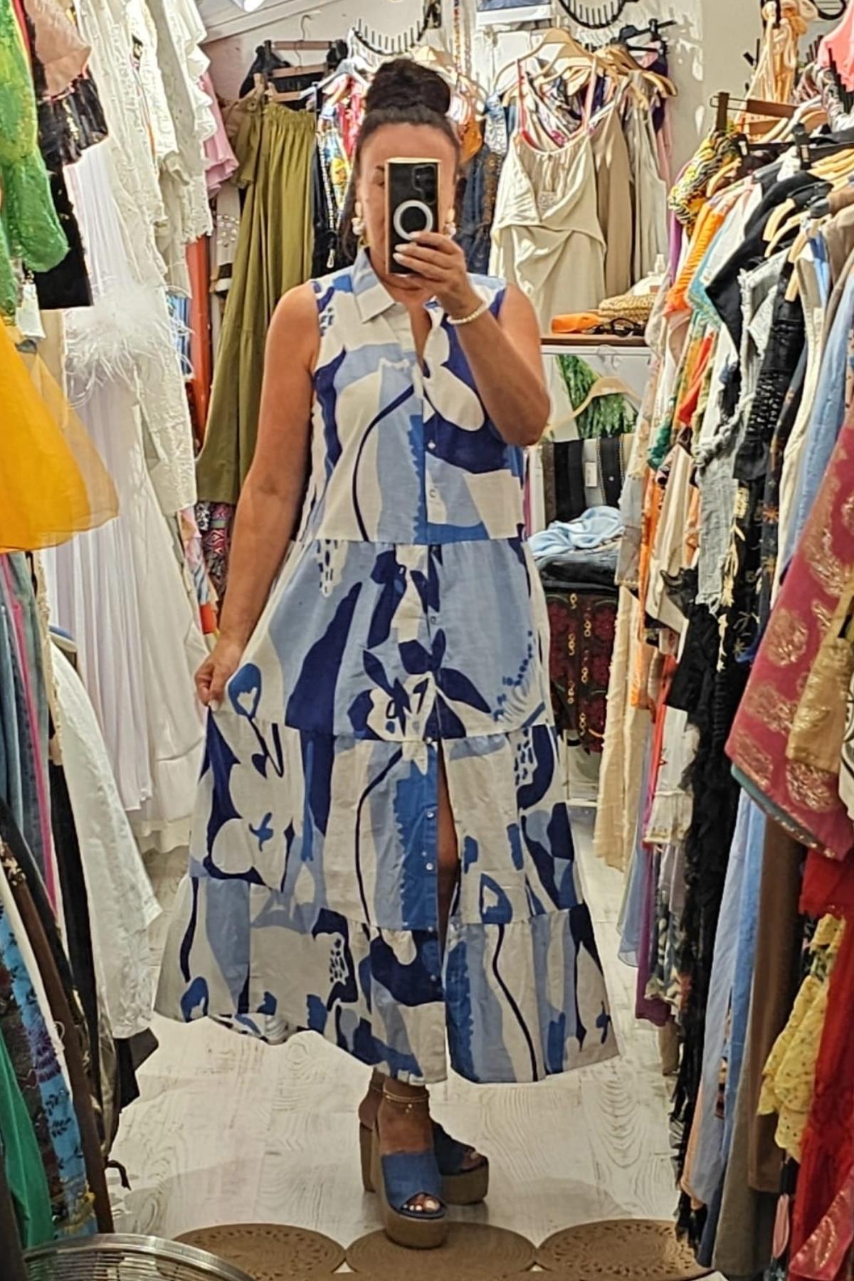 Yandan Cepli Önden Düğmeli Salaş Elbise Renkli