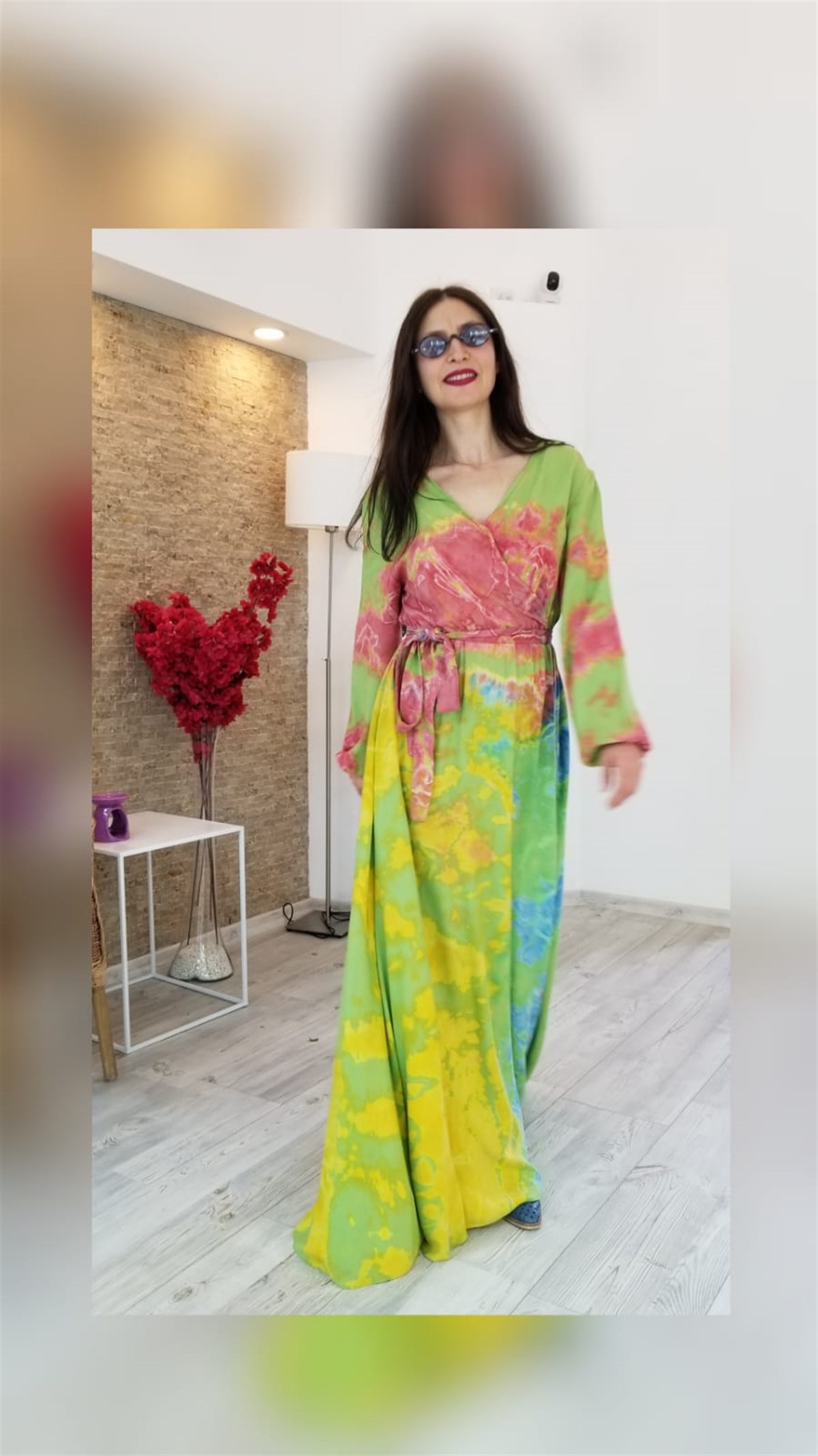 Yeşil Batikli Kruvaze Elbise