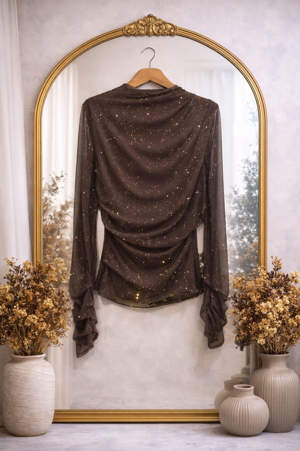 Trasparan Simli Tül Bluz