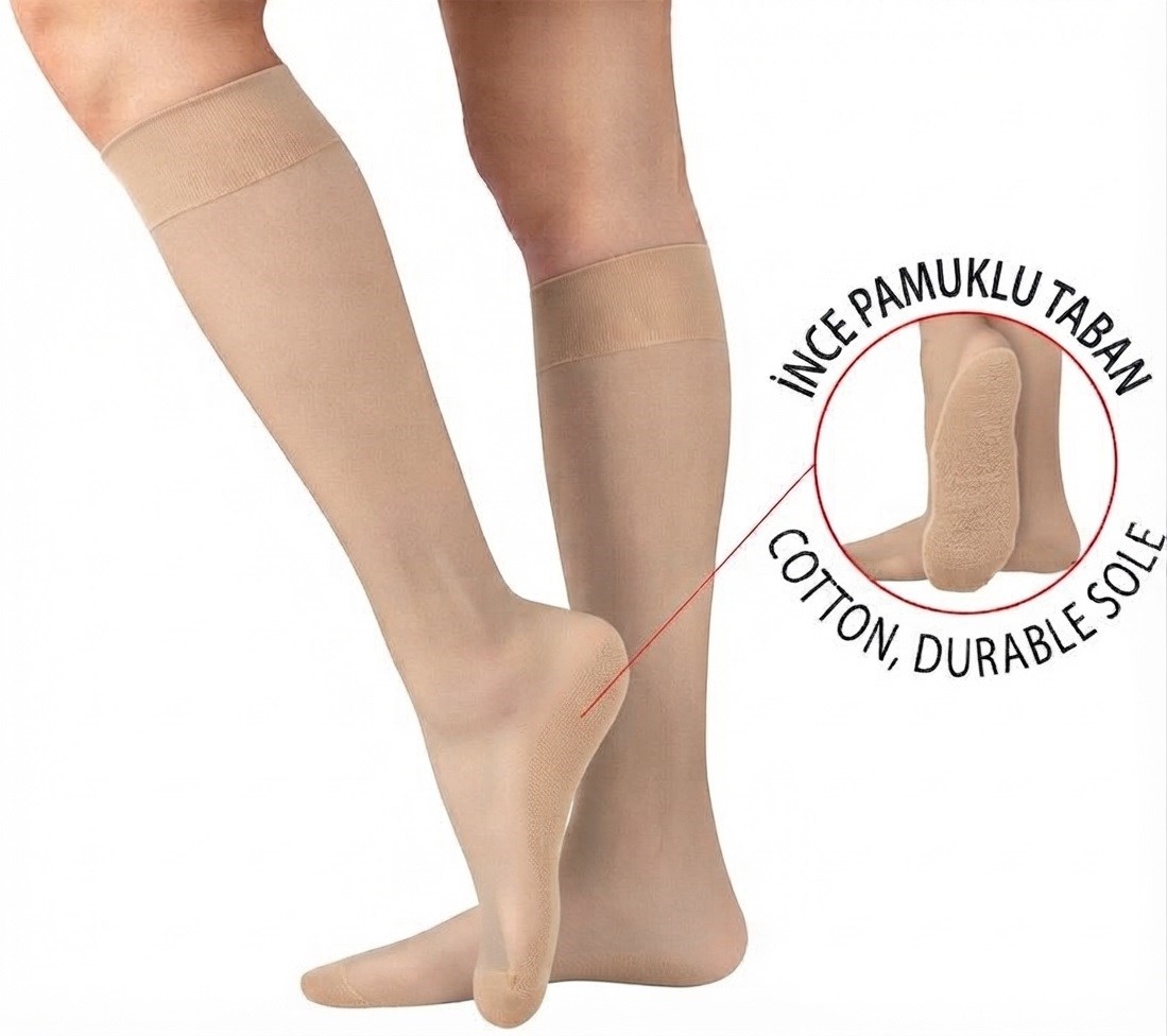 Kadın Pamuk Tabanlı Fit Dizaltı Çorap - Açık Ten (Sahra)