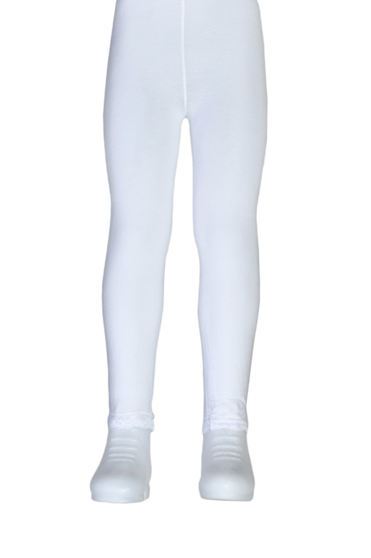 Kız Çocuk Bileği Dantelli Cotton Tayt - Beyaz