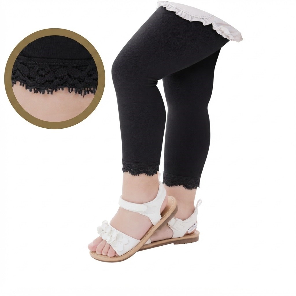 Bebek Bileği Dantelli Cotton Tayt Çorap - Siyah