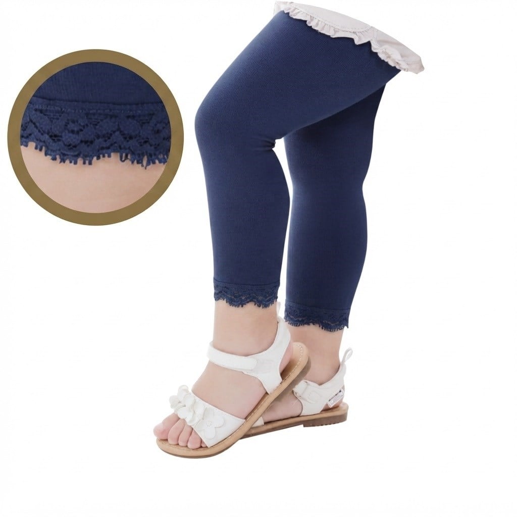 Bebek Bileği Dantelli Cotton Tayt Çorap - Lacivert