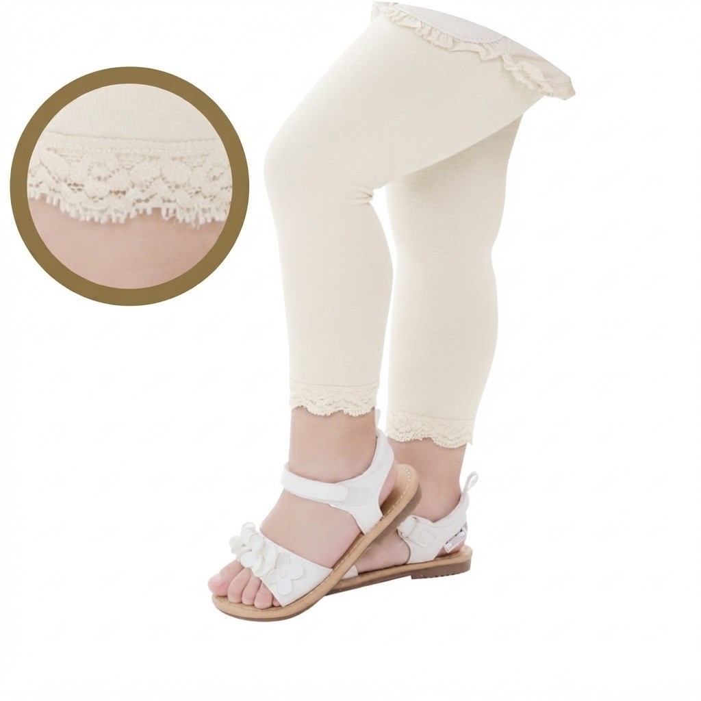 Bebek Bileği Dantelli Cotton Tayt Çorap - Ekru
