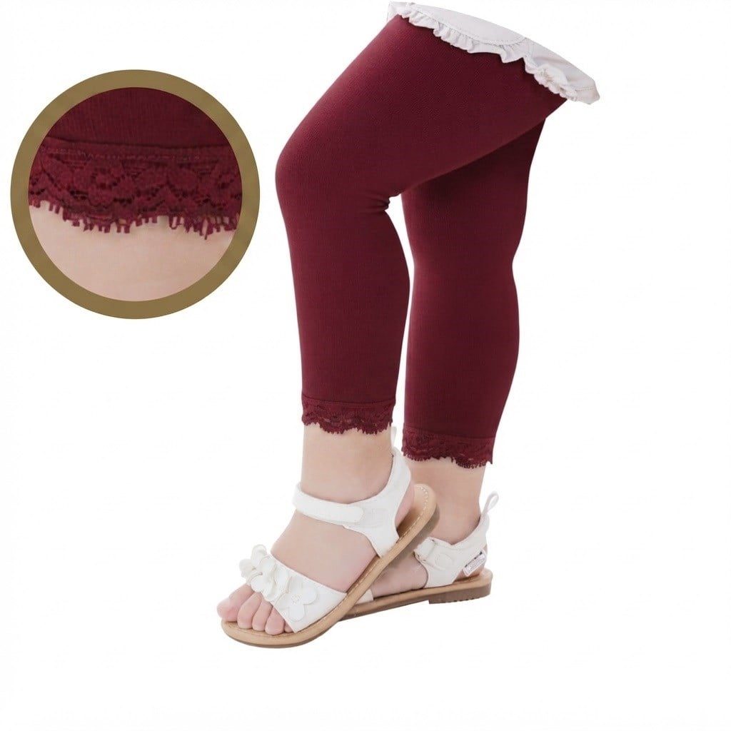 Bebek Bileği Dantelli Cotton Tayt Çorap - Bordo
