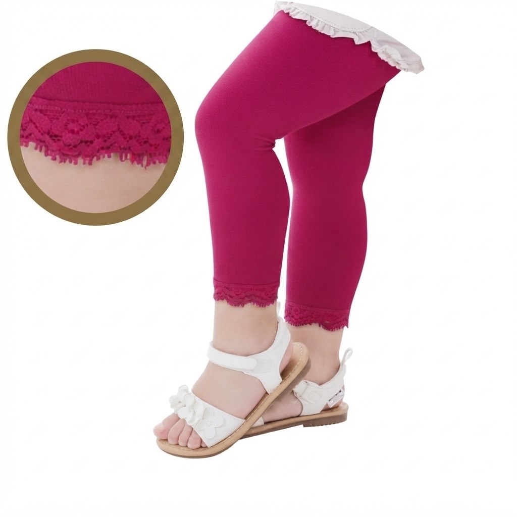 Bebek Bileği Dantelli Cotton Tayt Çorap - Fuşya
