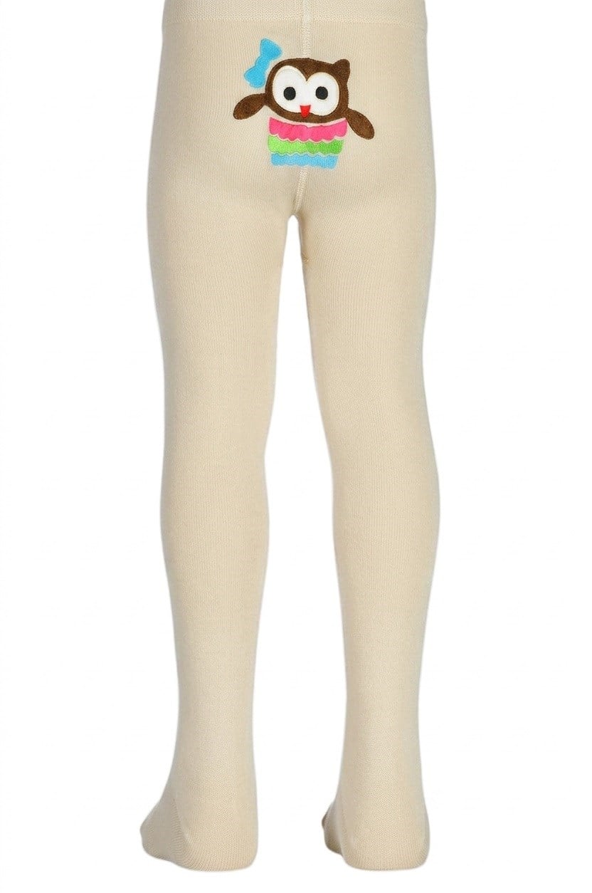 Bebek Poposu Baykuş 3D Aksesuar Desenli Mikro Külotlu Çorap - Ekru