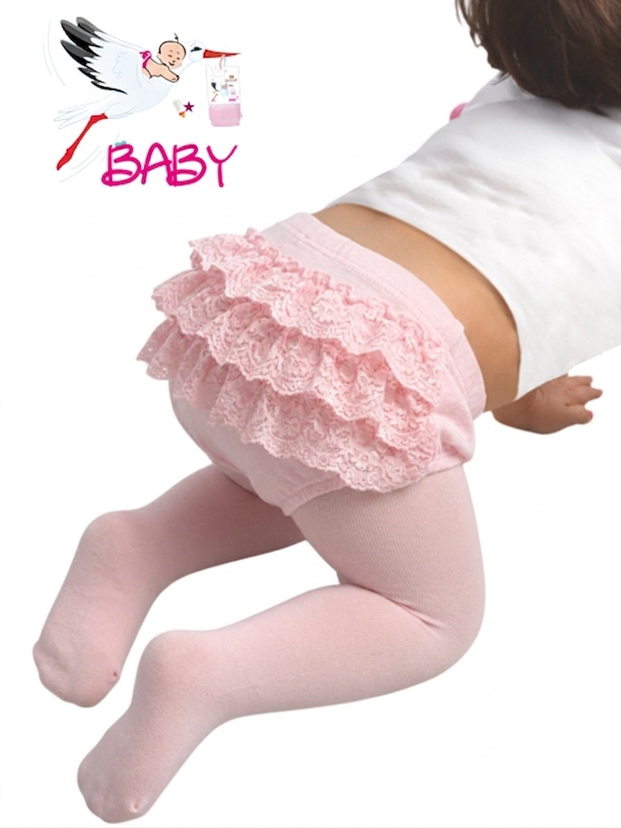 Bebek Poposu Dantelli Mikro Külotlu Çorap - Pembe